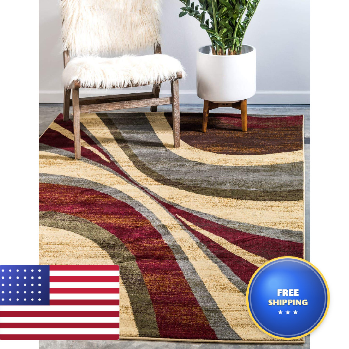 Unique Loom Barista Collection Area Rug – 4 1 X 6 1 Rectangle Beige/ Red