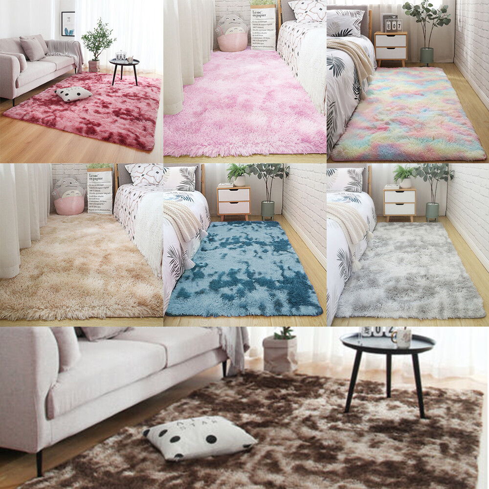 Fluffy Rugs Anti-Skid Shaggy Area Rug Tie-Dye Soft Floor Rug Bedroom Living Room