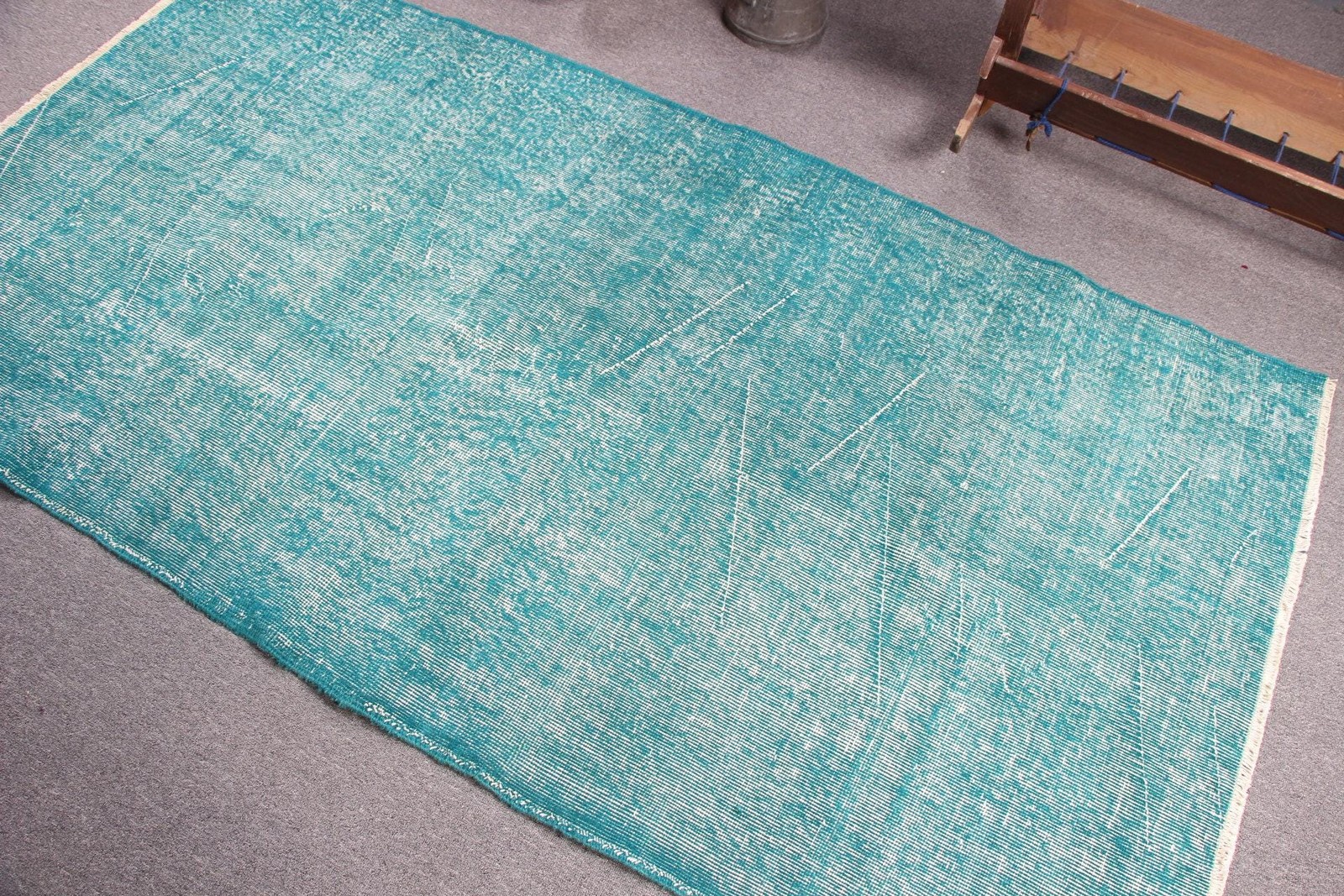Vintage Rug, 3,7×7 ft Turkish Rug, Blue Striped Wool Rug