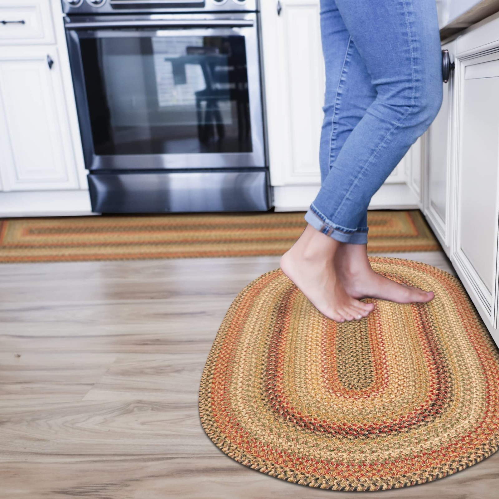 Kingston Small Braided Rugs 27×45 – A Multicolor Oval Bathroom Rug of Jute fo…