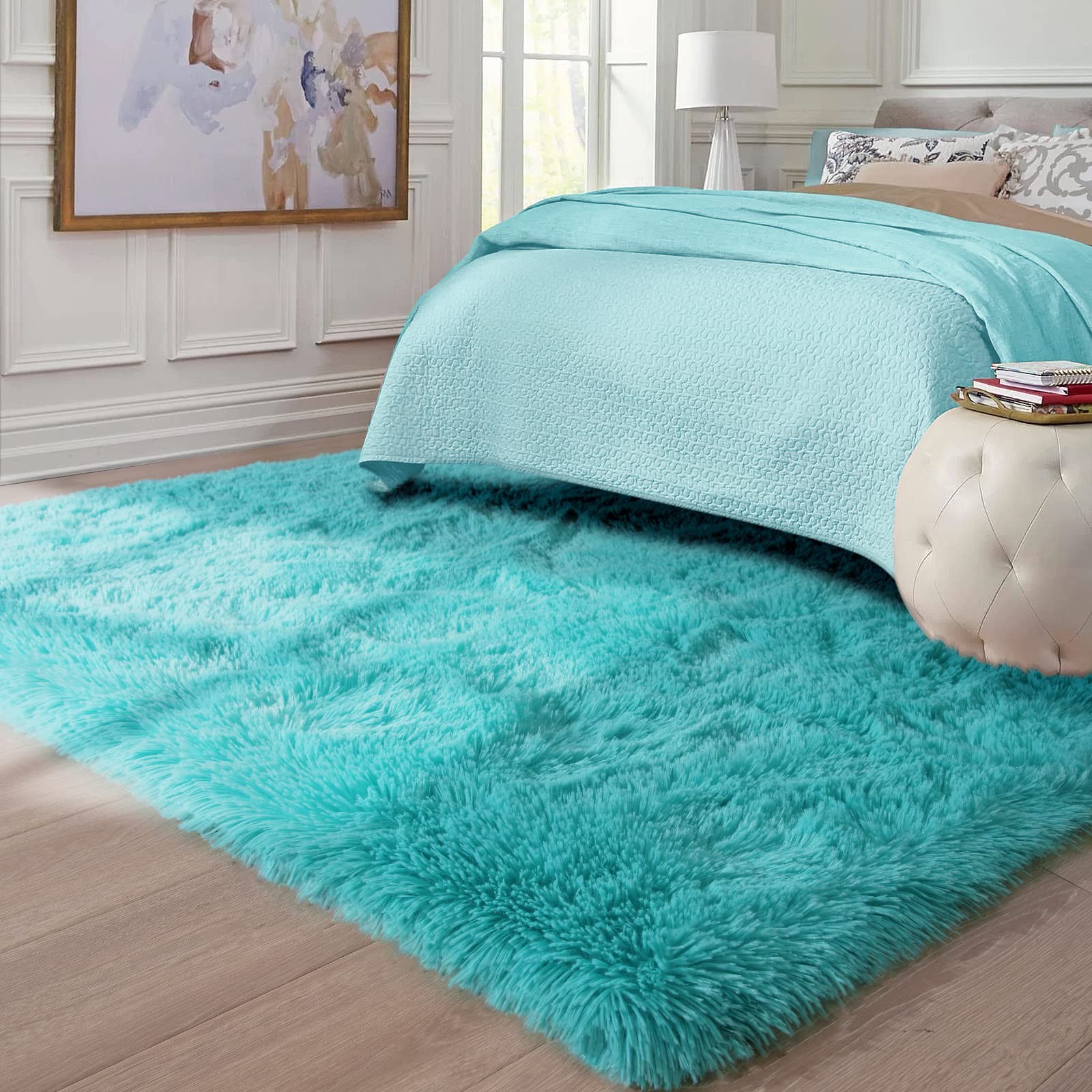 Soft Fluffy Area Rug 4×6 in Teal Blue | Plush Shag Carpet for Living Room &