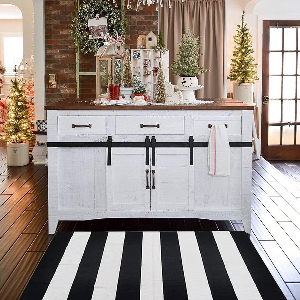 Black and White Striped Outdoor Rug 27.5X 43 Inches Front Door Mat Hand-Woven Co