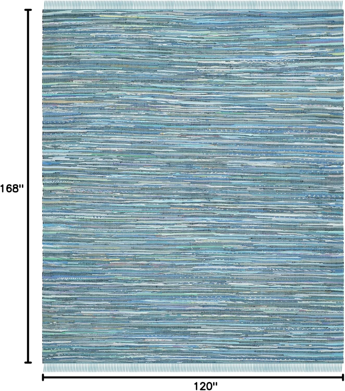 Handmade Boho Stripe Rag Rug – 10′ x 14′, Blue & Multi, Durable for High Traffic
