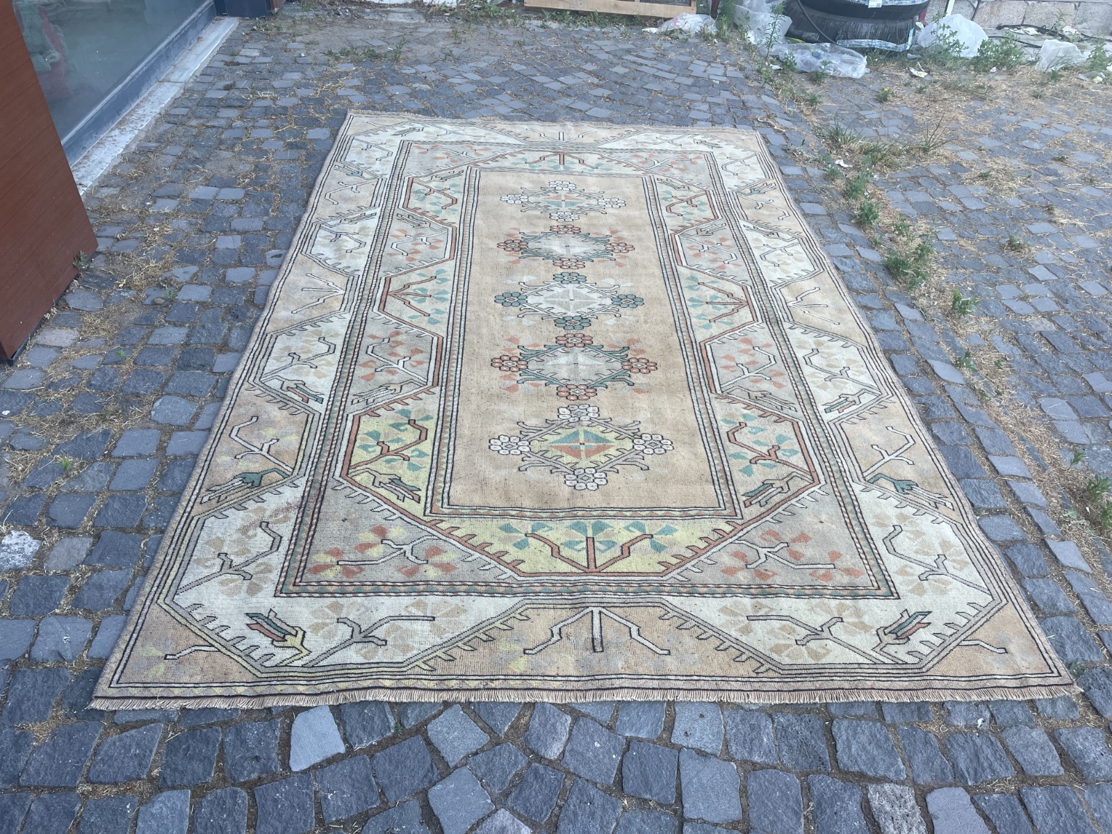 Turkish Vintage Rug, Handmade Wool Rug, Bohemian Large Rug, 6,3 x 9,8 ft
