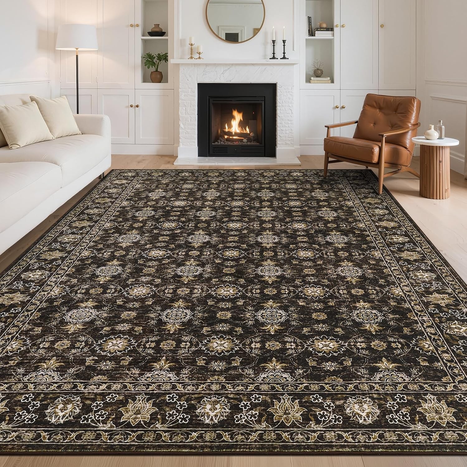 Vintage Floral Green 9×12 in Washable Area Rug Non Slip Living Bedroom Nursery