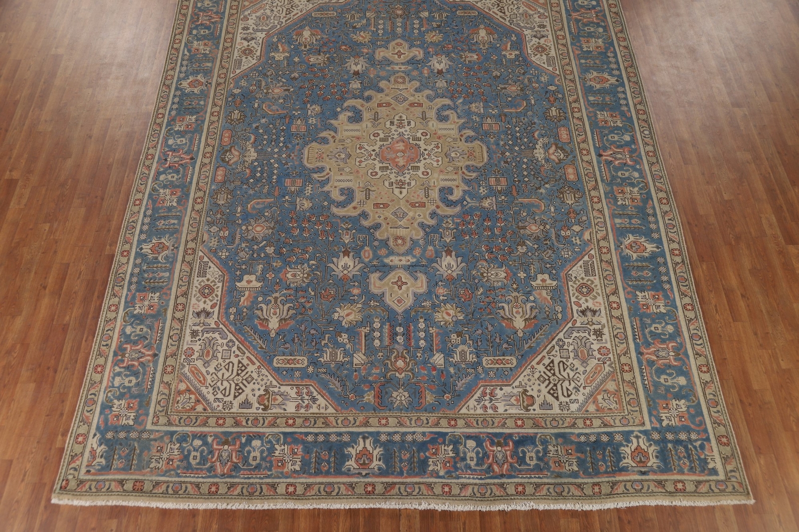Overdyed Blue Floral Tebriz Vintage Rug 10’x13′ Wool Handmade Living Room Carpet