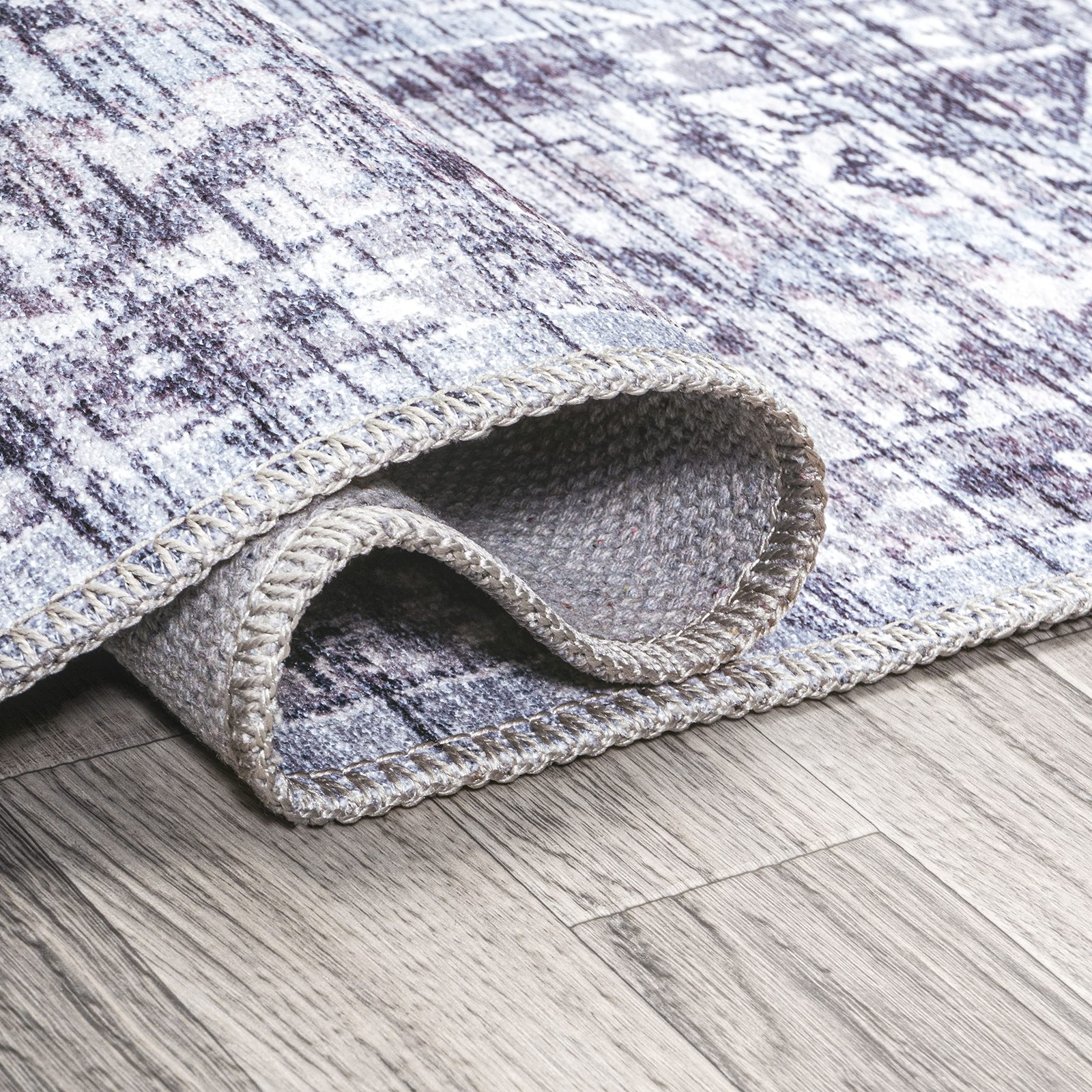 Machine Washable Gray/Purple Indoor Area Rug 4X6 ft, Didim Boho Medallion for…