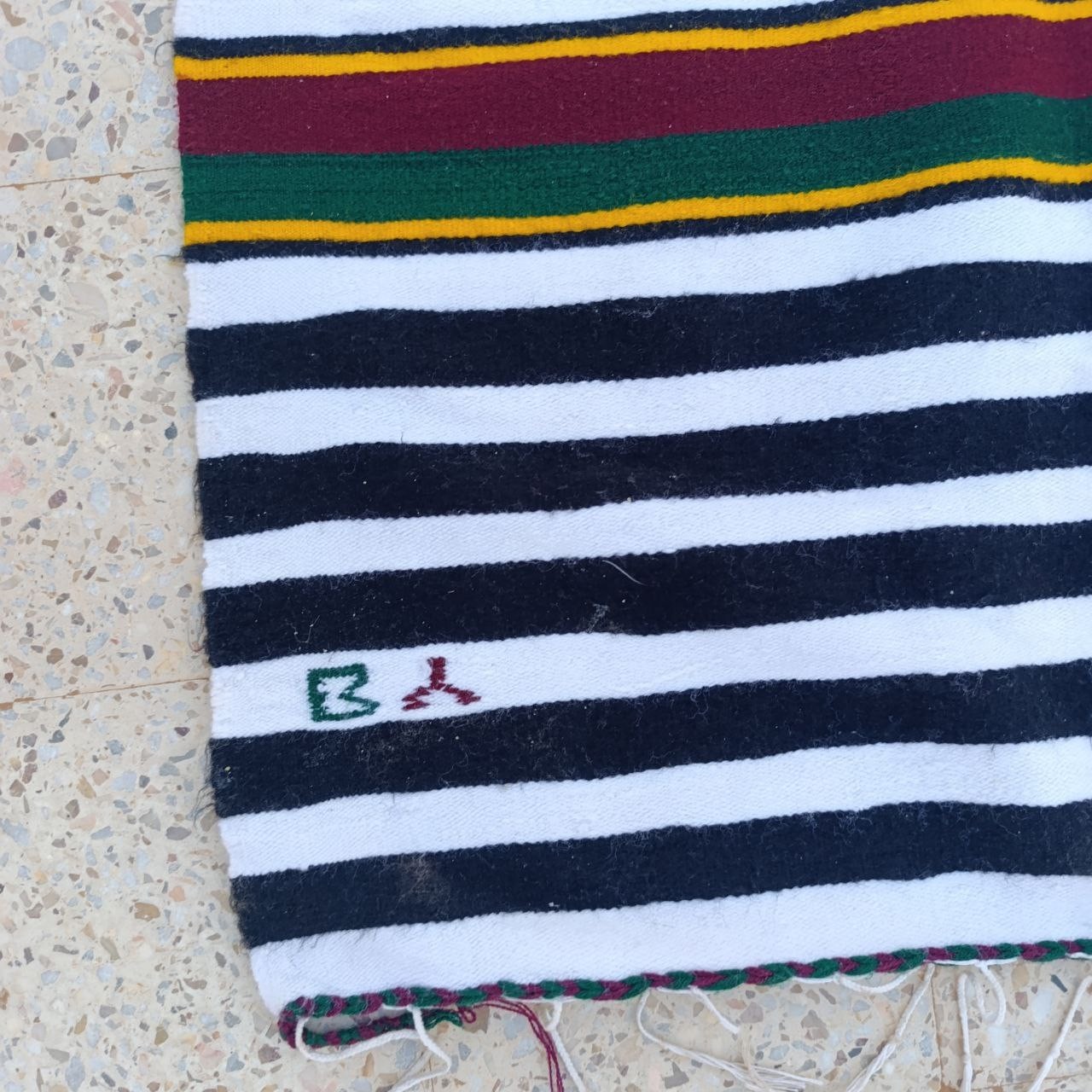 Vintage Algerian Ghardaia Wool Rug Traditional Berber Striped Carpet 60 X 52 in