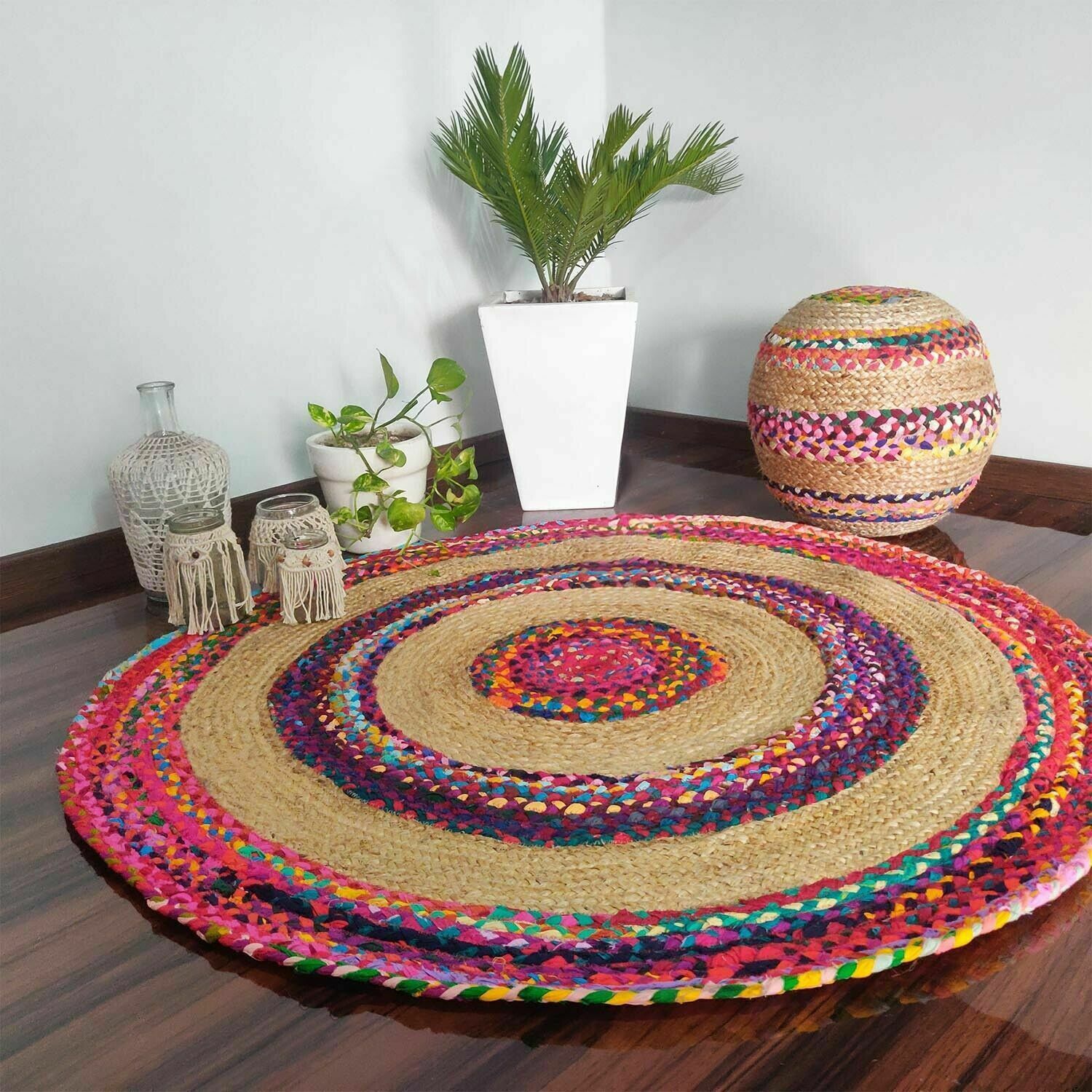 Carpet Natural Jute Cotton Rug Handmade Reversible Handwoven Living Area Rug