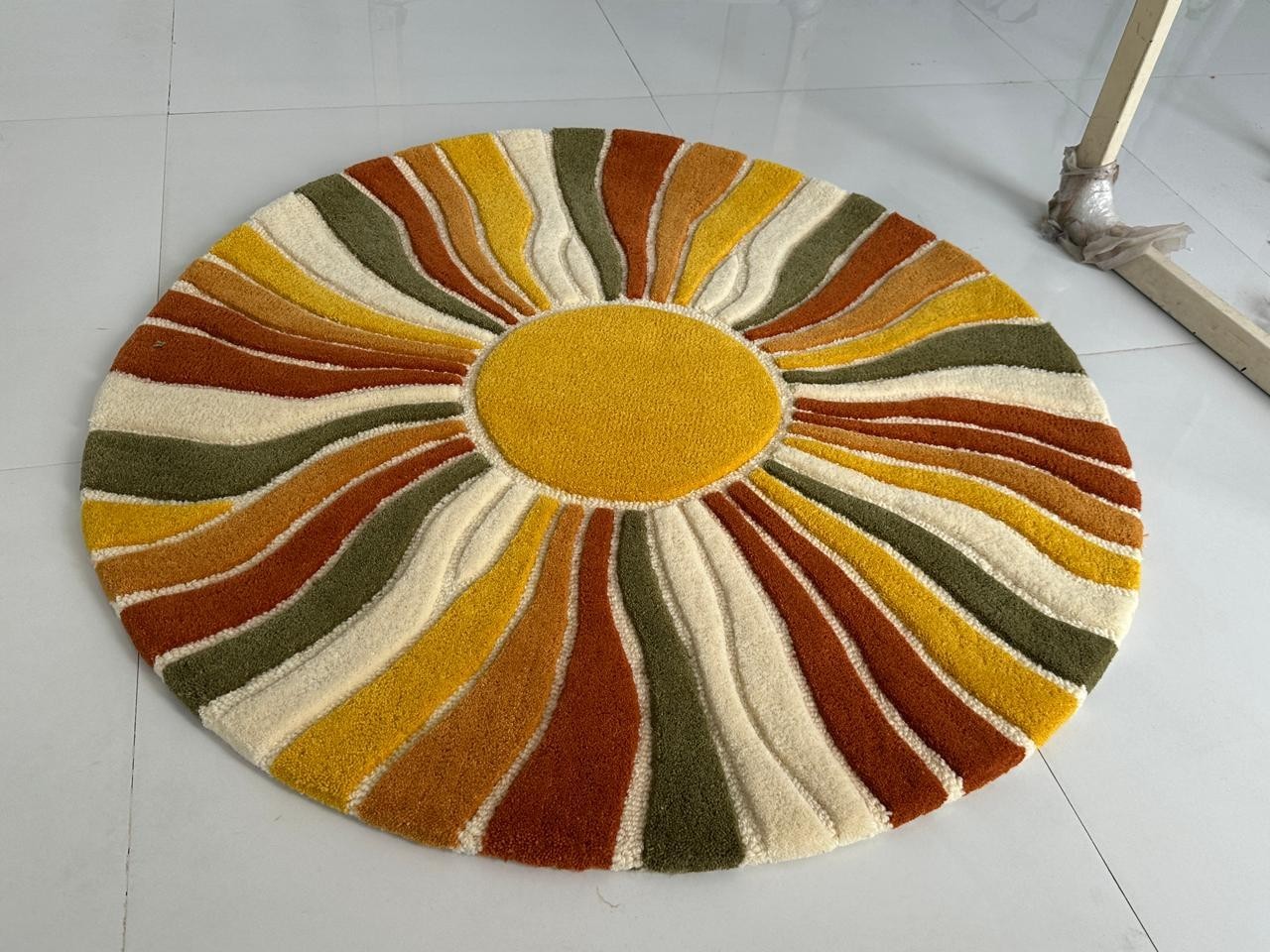 Sunburst Boho Wool Area Rug Mid Century Living Room