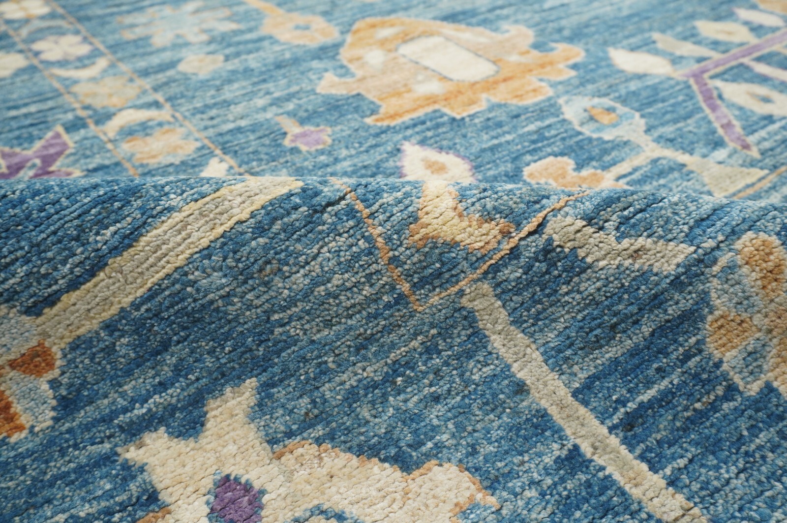 10 x 14 ft Muted Blue Turkish Oushak Hand Knotted Wool Area Rug 9’10″x13’4″