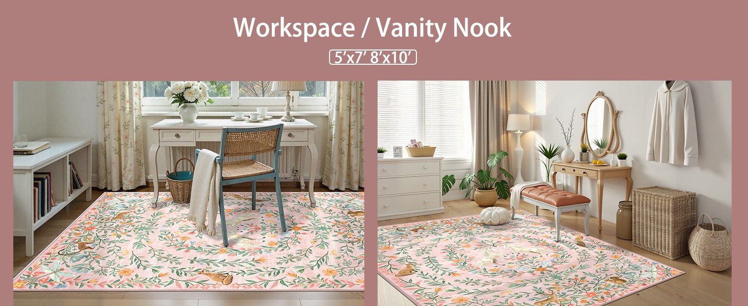 8×10 Area Rugs for Living Room, Unicorn Floral Non-Slip Washable Rugs, Farmhouse