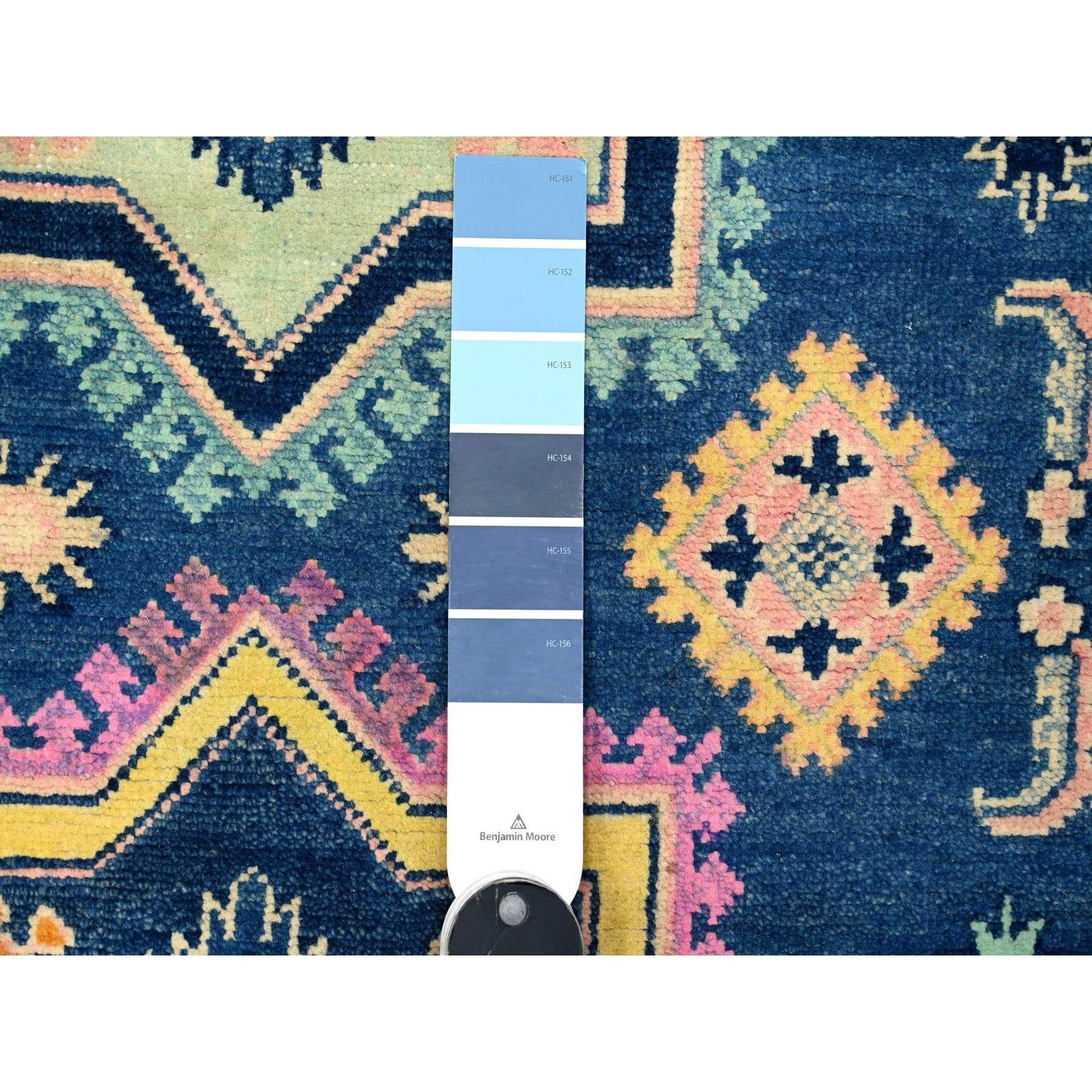 5’x6’10” Lowes Blue Multiple Borders Vibrant Fusion Kazak Oriental Rug R89232