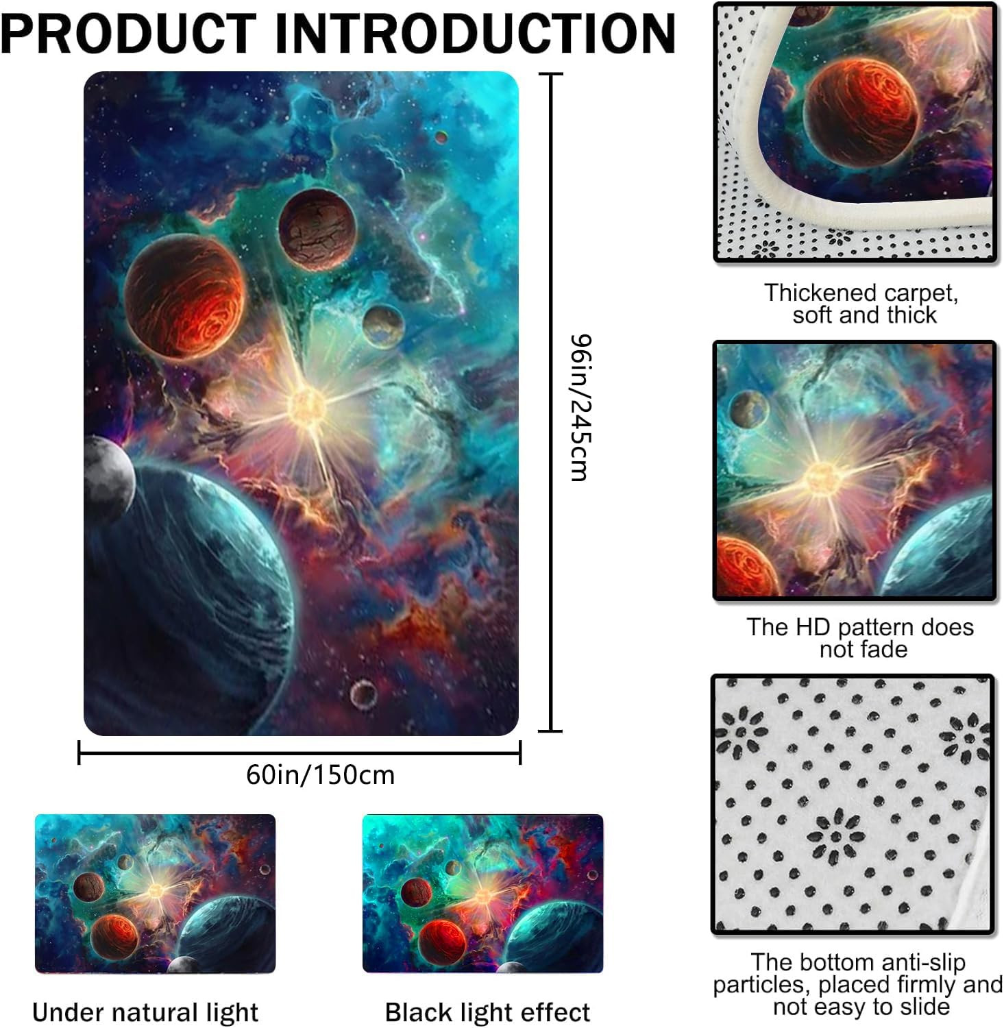 Outer Space Planet Print Washable Rugs for Boys Room & Living Areas