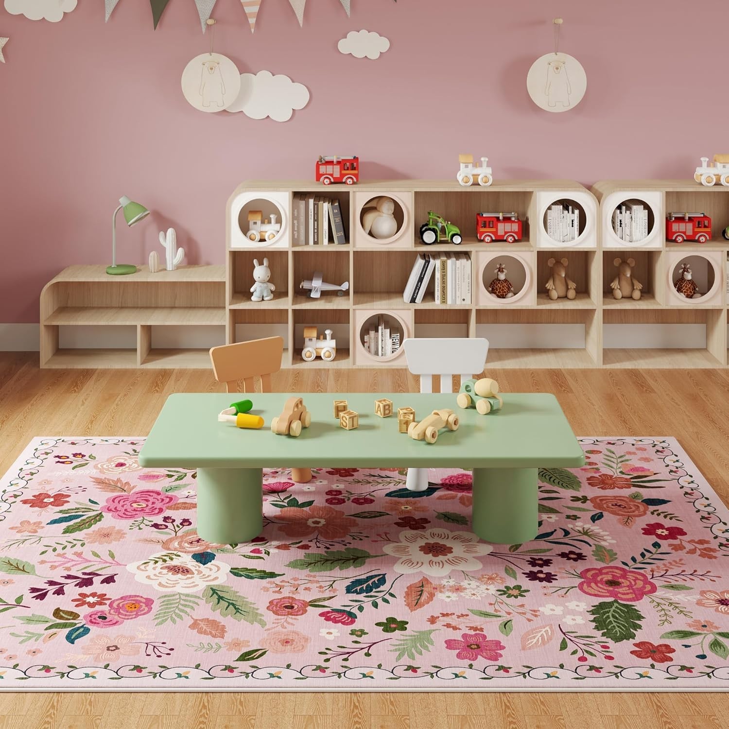 Washable Boho Floral Area Rug 8×10 – Non Slip, Vintage Style for Living Spaces