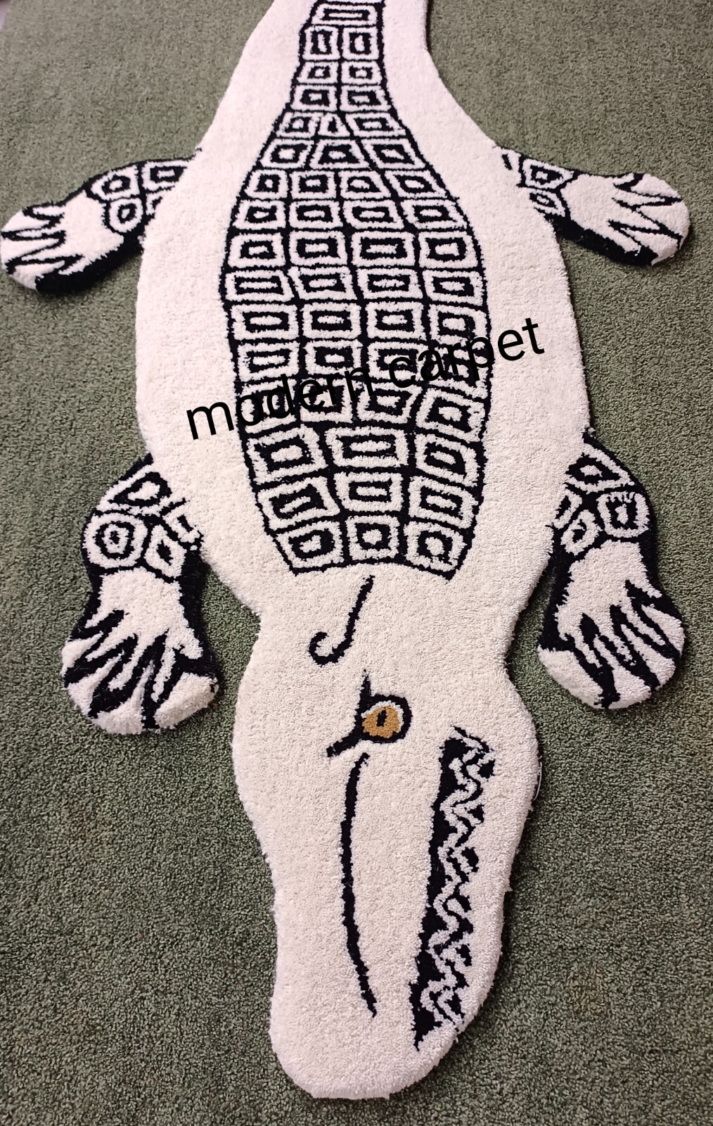 Crocodile Shape Tufted Rug Cream Black Animal Print Nursery Graphic Floor Rug