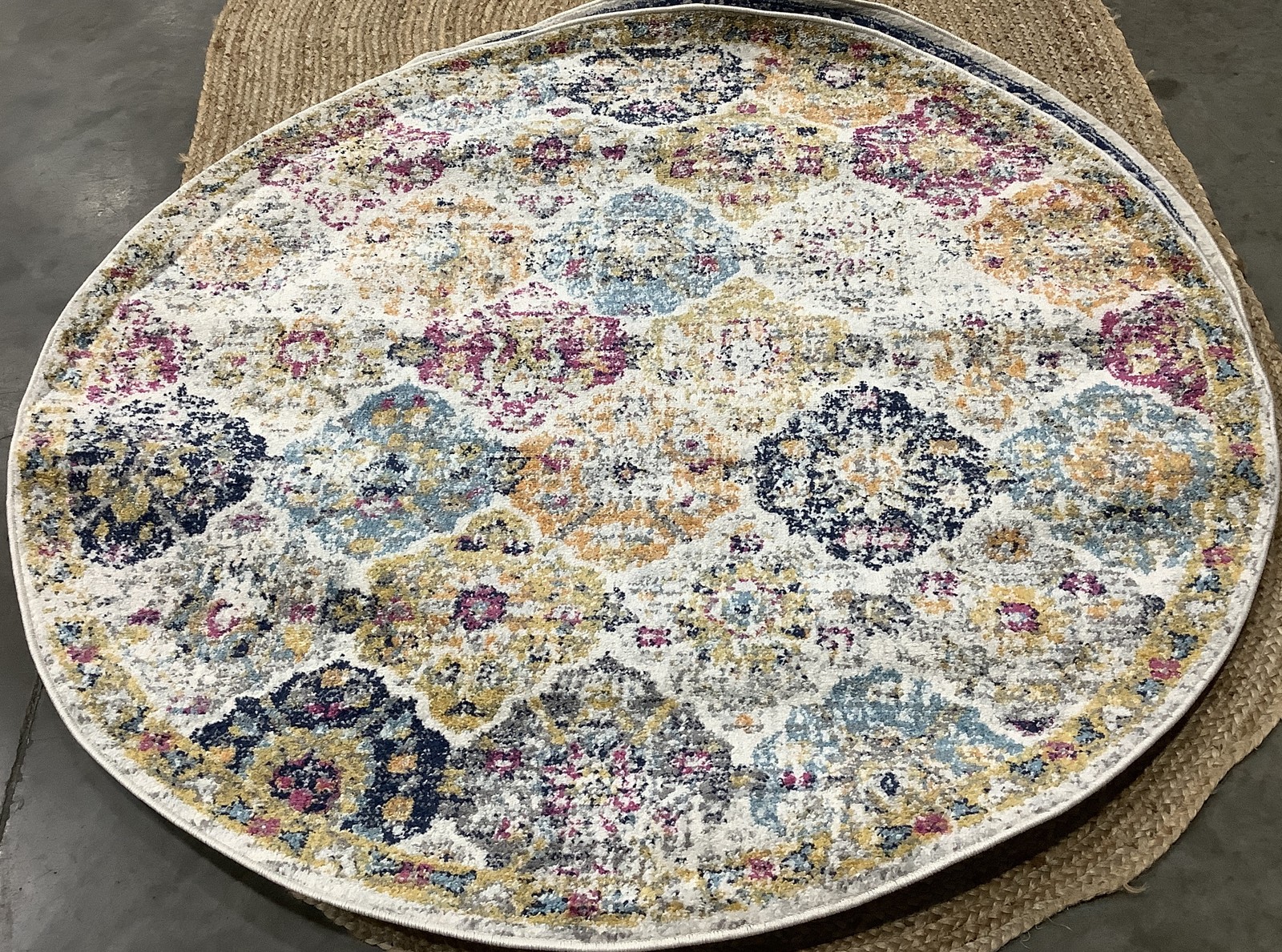 CREAM / MULTI 5′-3″ x 5′-3″ Pressed Pile Rug Reduced Price 1172685524 MAD611B-5R