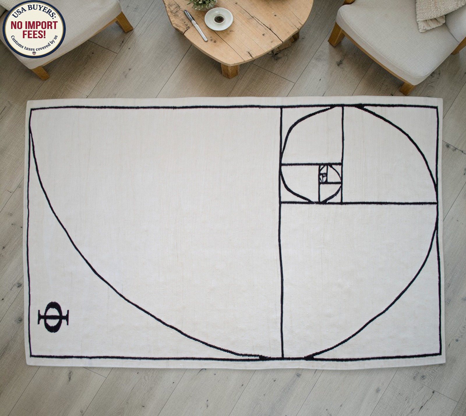 Handmade SILK Rug, Fibonacci “Golden Ratio” Inspired Area rug Wall Decor 5×7 ft