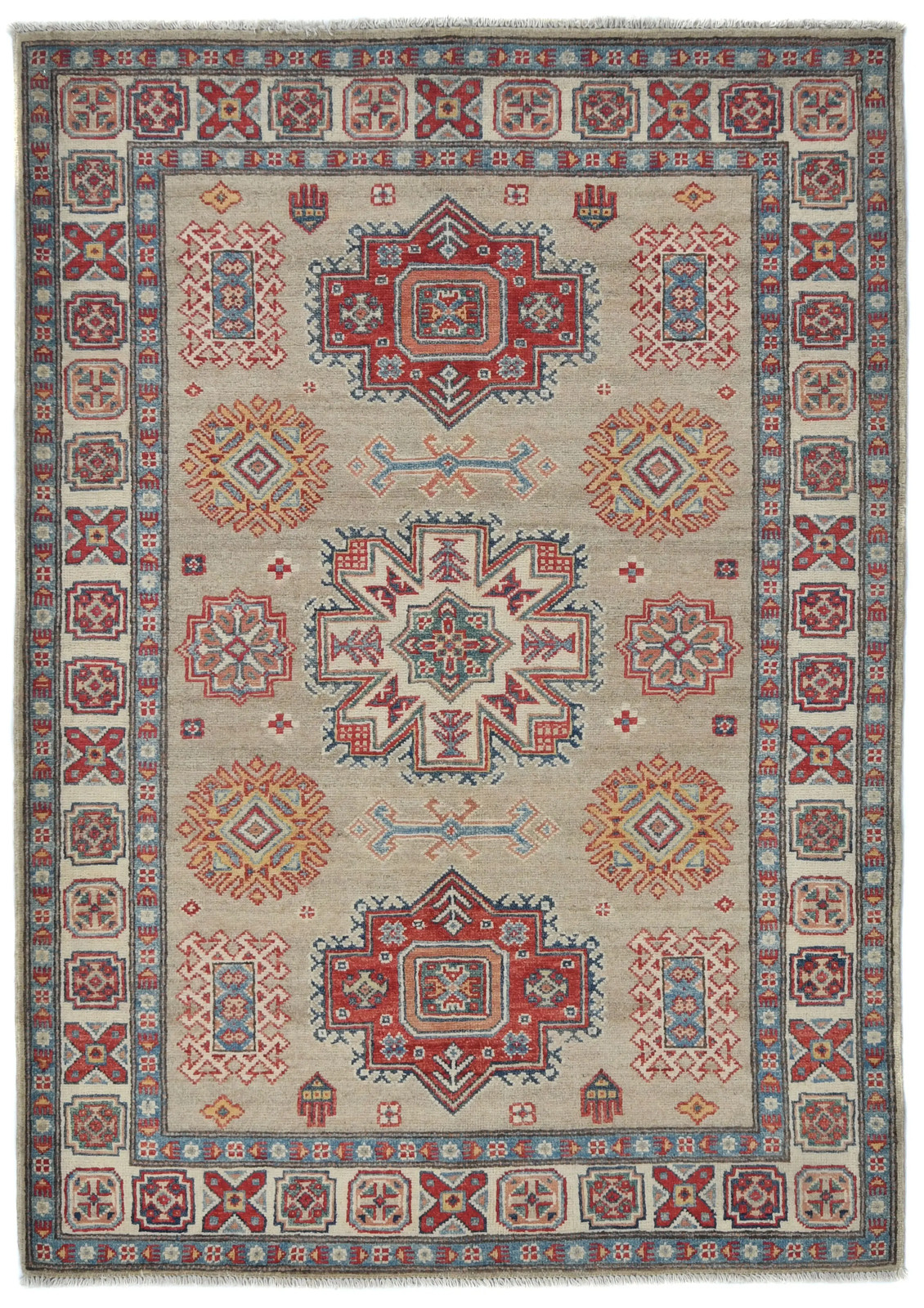 Hand-Knotted Kazak Geometric Modern Design Oriental Carpet Pakistan Rug 4X6 ft