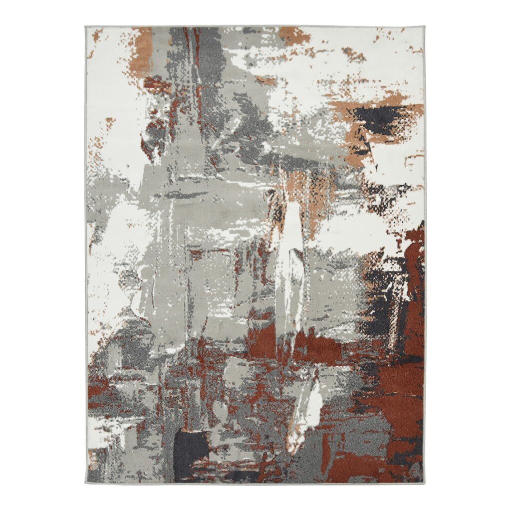 2′ X 3′ Ivory Gray and Rust Abstract Power Loom Area Rug