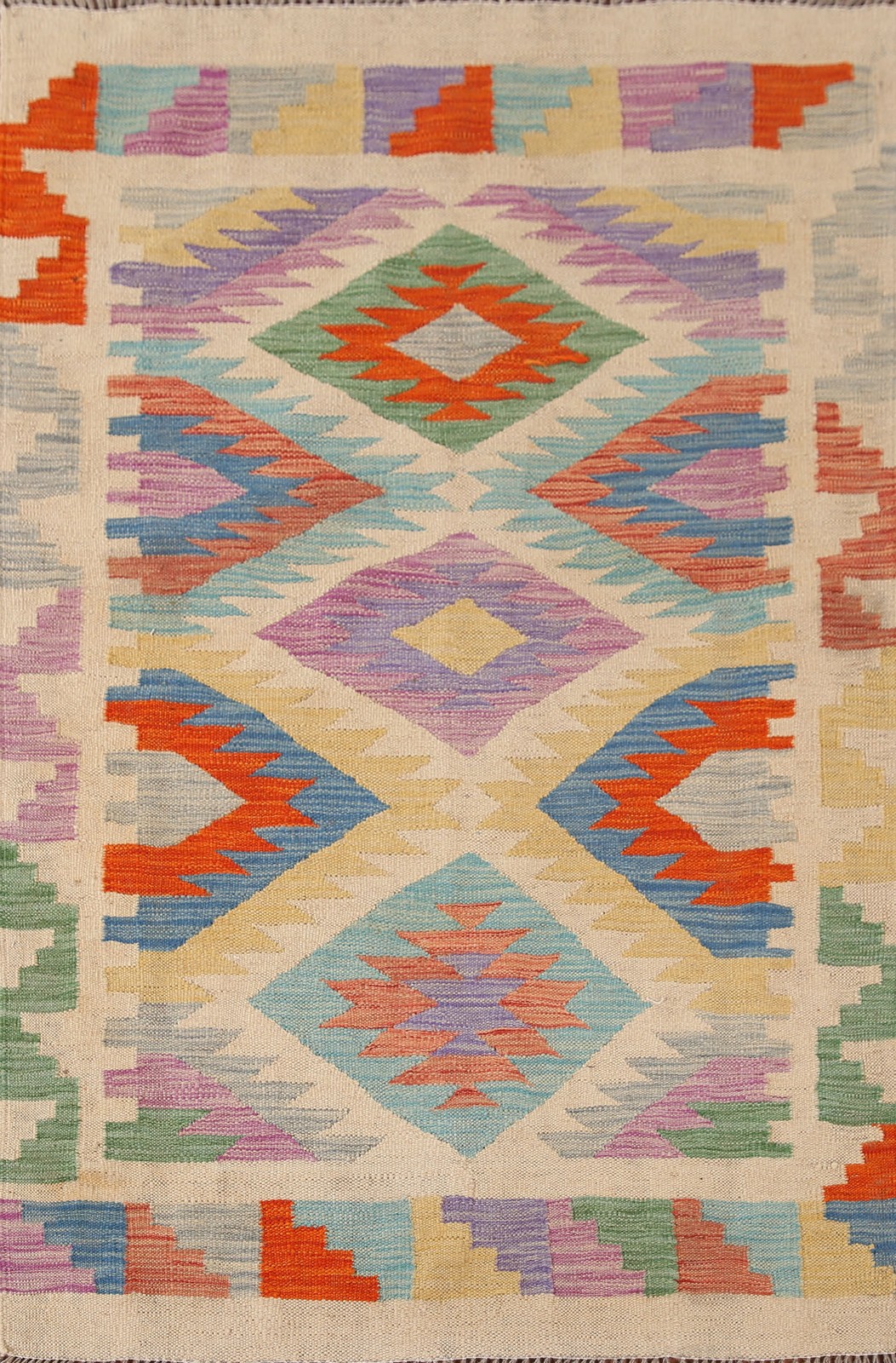 Hand-Woven Geometric Wool Carpet Multicolor Kilim Oriental Accent Rug 3×5