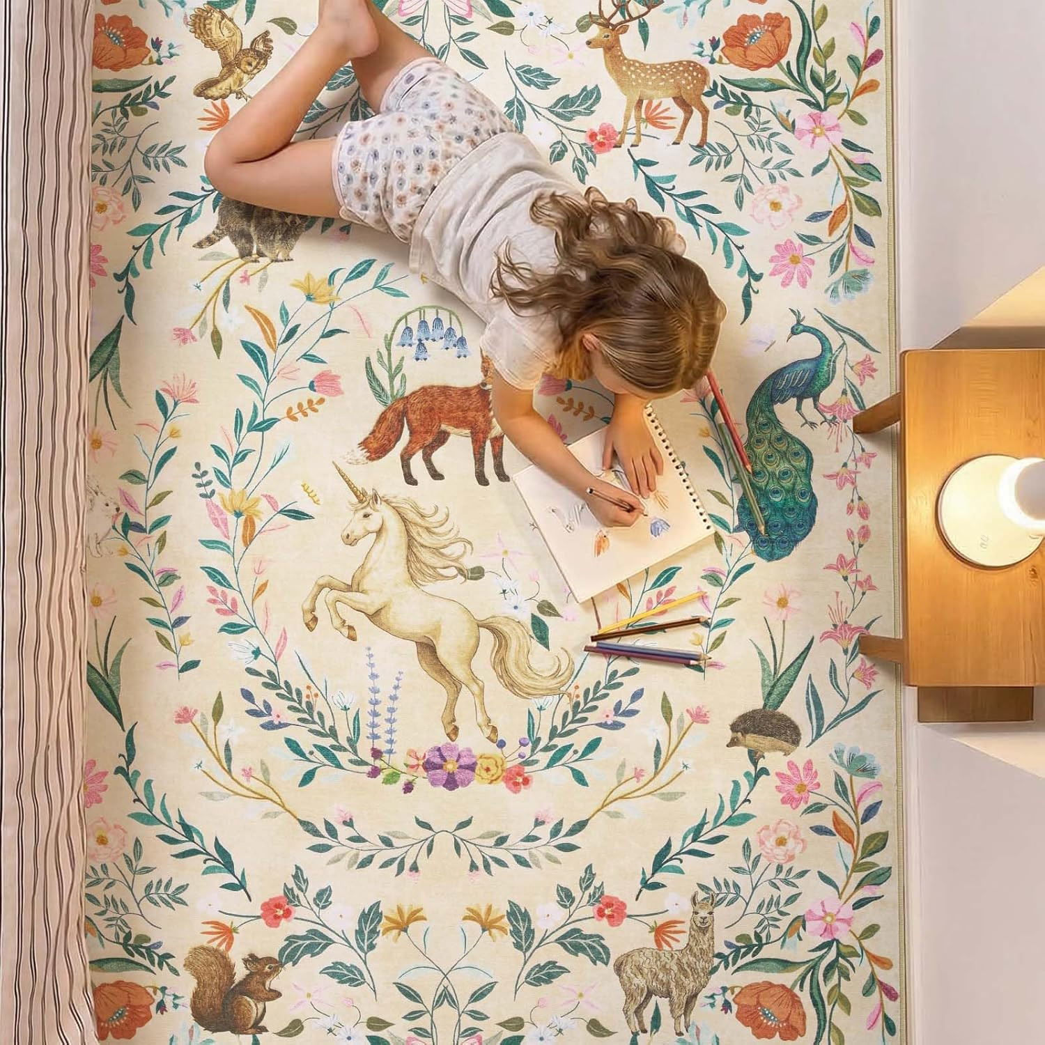 jinchan Moonrise Area Rug 5×7 Kids Room Rug Washable Unicorn Rug Soft Non-Slip L