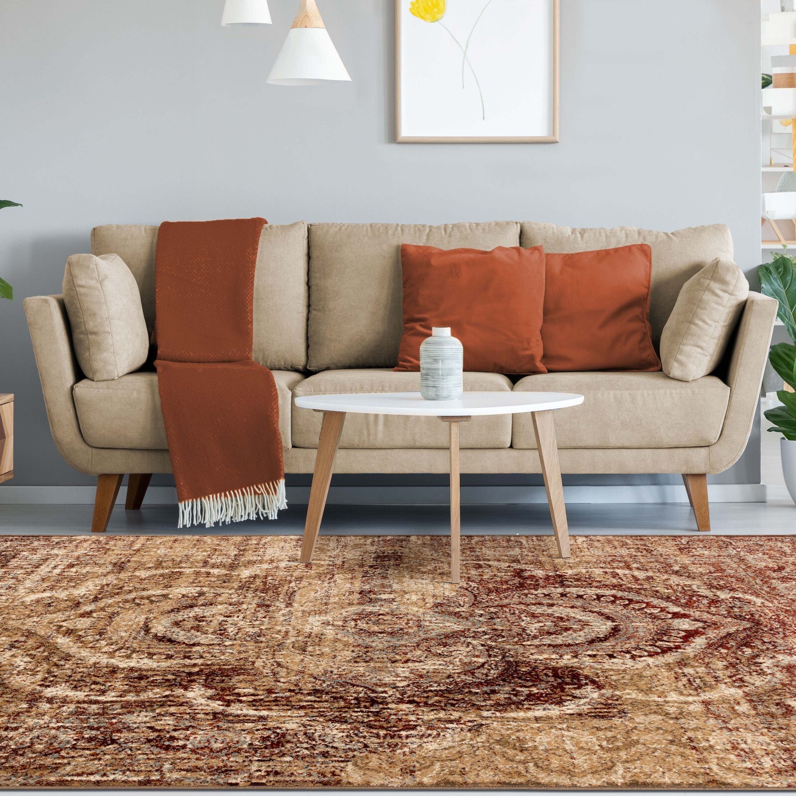 Salford Contemporary Floral Medallion Jute Backing Anti-Static Indoor Area Rug