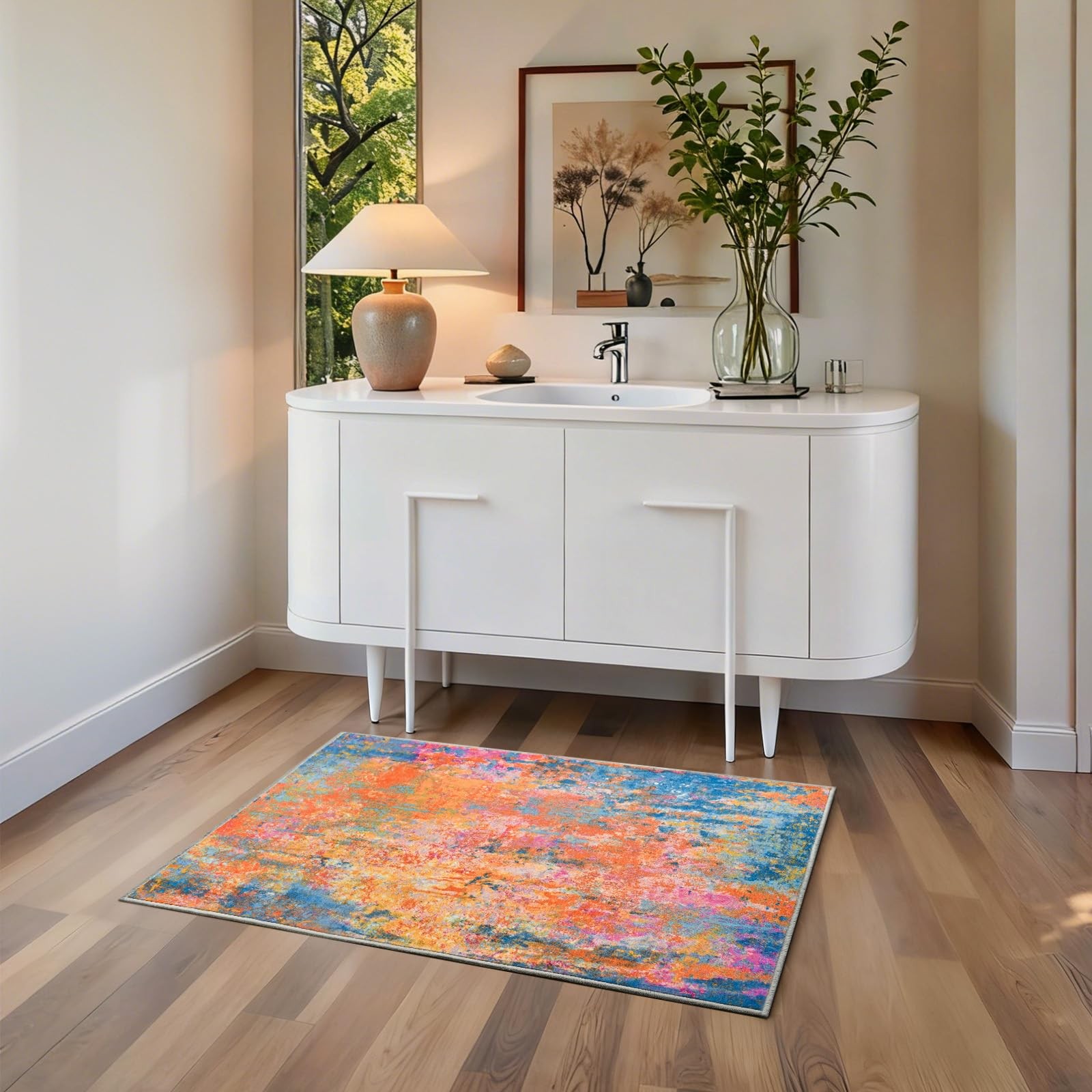 Entrance Rugs Indoor 2×3 Colorful Entry Rug Washable Abstract Rainbow Small A…