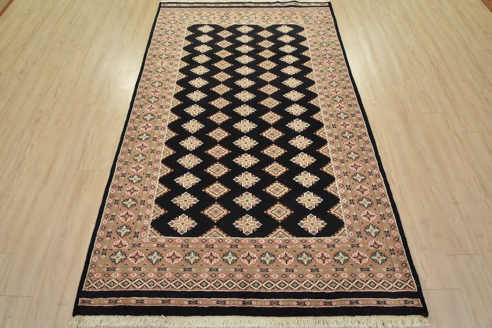 Bokhara Jaldar Rug 5’3” x 8’5” Black Wool Tribal Hand-Knotted Oriental Carpet