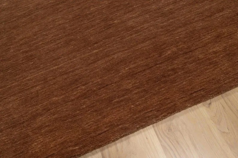 Hand Knotted Oushak Area Rug Solid Copper Brown Minimalist