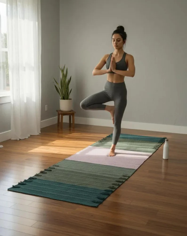 Organic Herbal Cotton Yoga Mat – Ecofriendly, Handwoven, Anti-Slip Exercise & Me