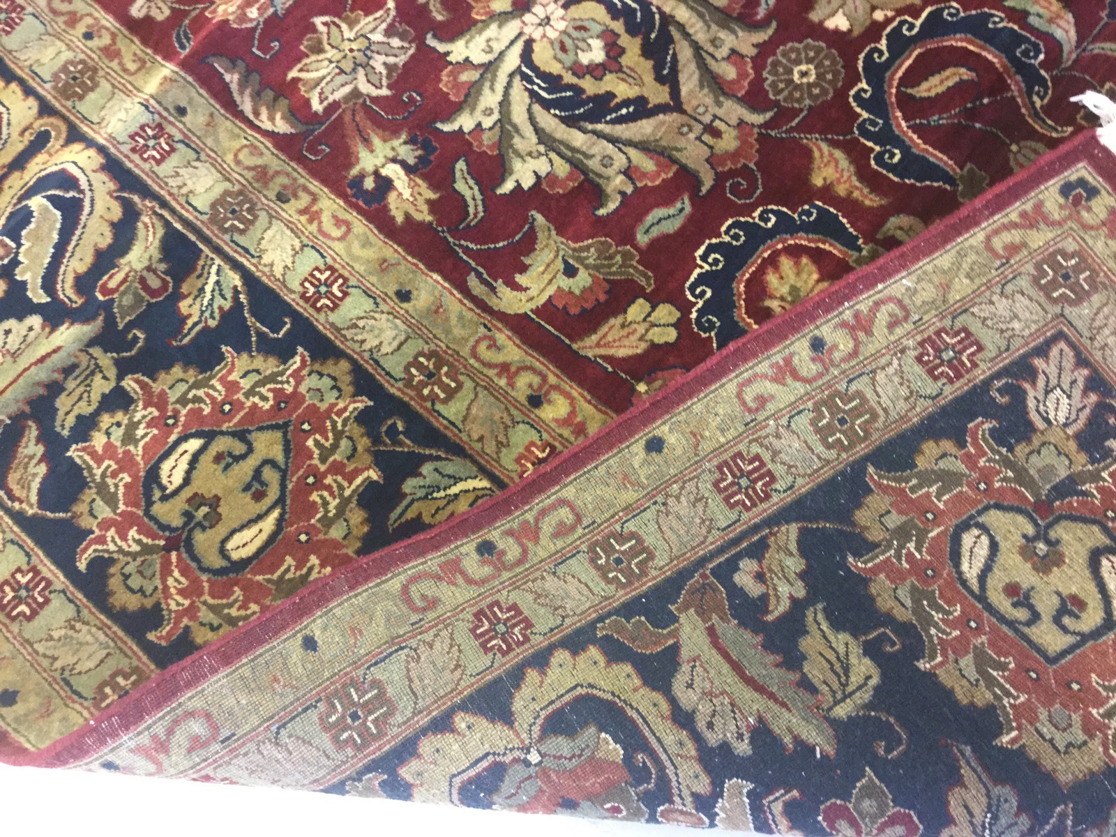12′.3″ X 18′.1″ Red Navy Blue Fine Agra Oriental Large Rug Hand Knotted Wool