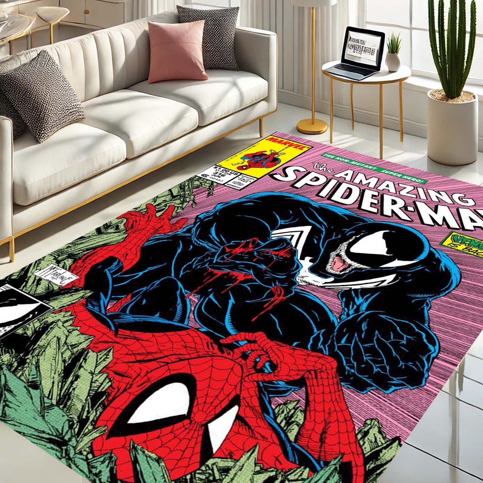 Spider-Man Rug, Venom Comic Rug, Marvel Superhero Rug, Gamer Room Decor