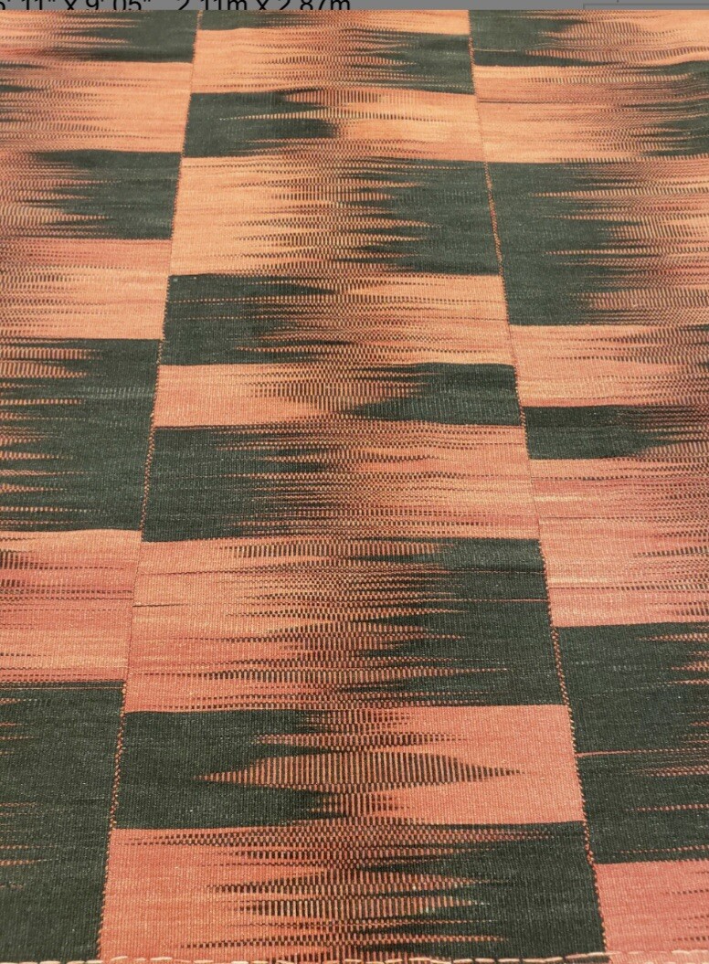 Modern Vintage Turkish Kilim Rug Wool Woven Rare Red Black 6.11 X 9.5 Ft Flat