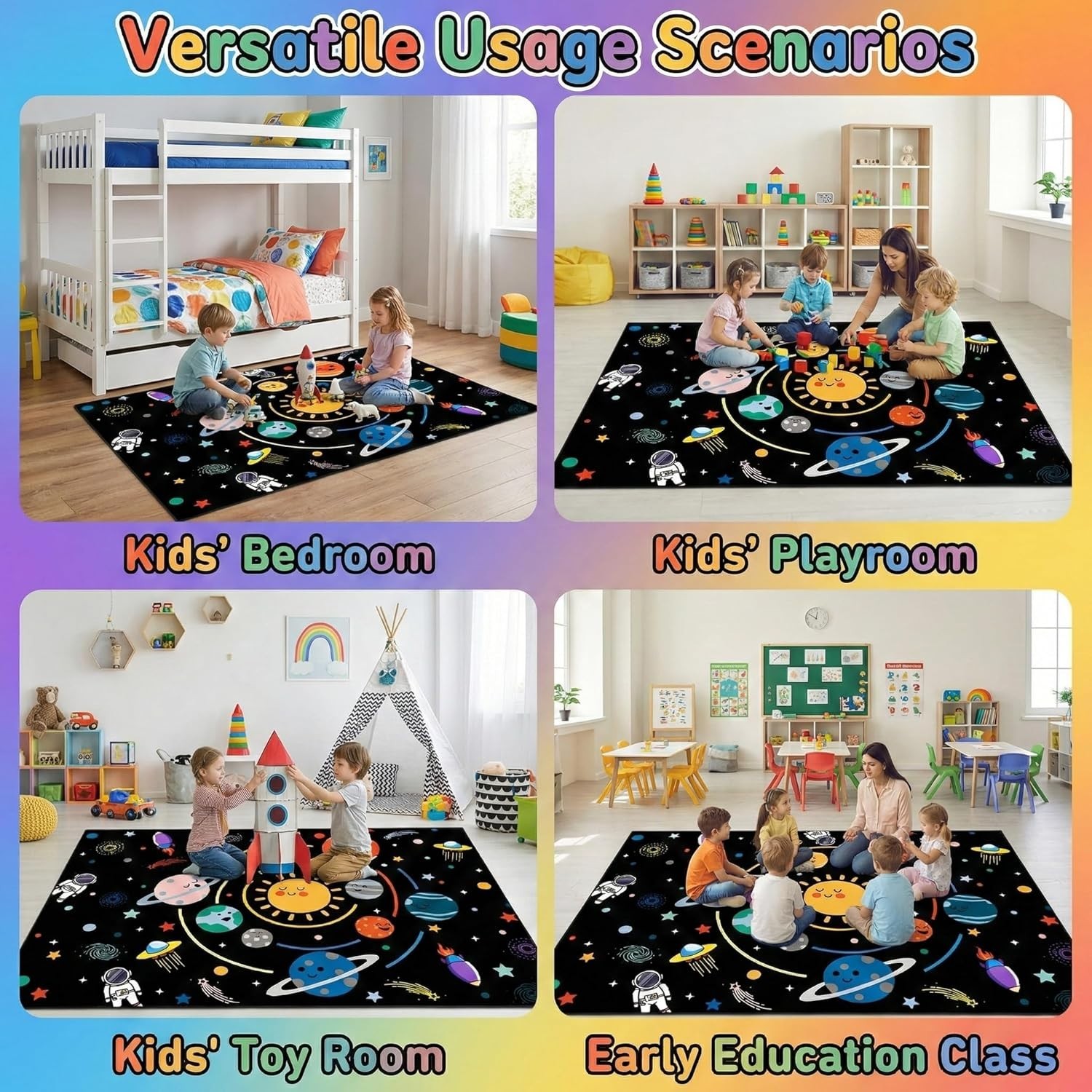 Space Rug for Boys Room – Outer Space Rug for Bedroom Solar System Planet Theme