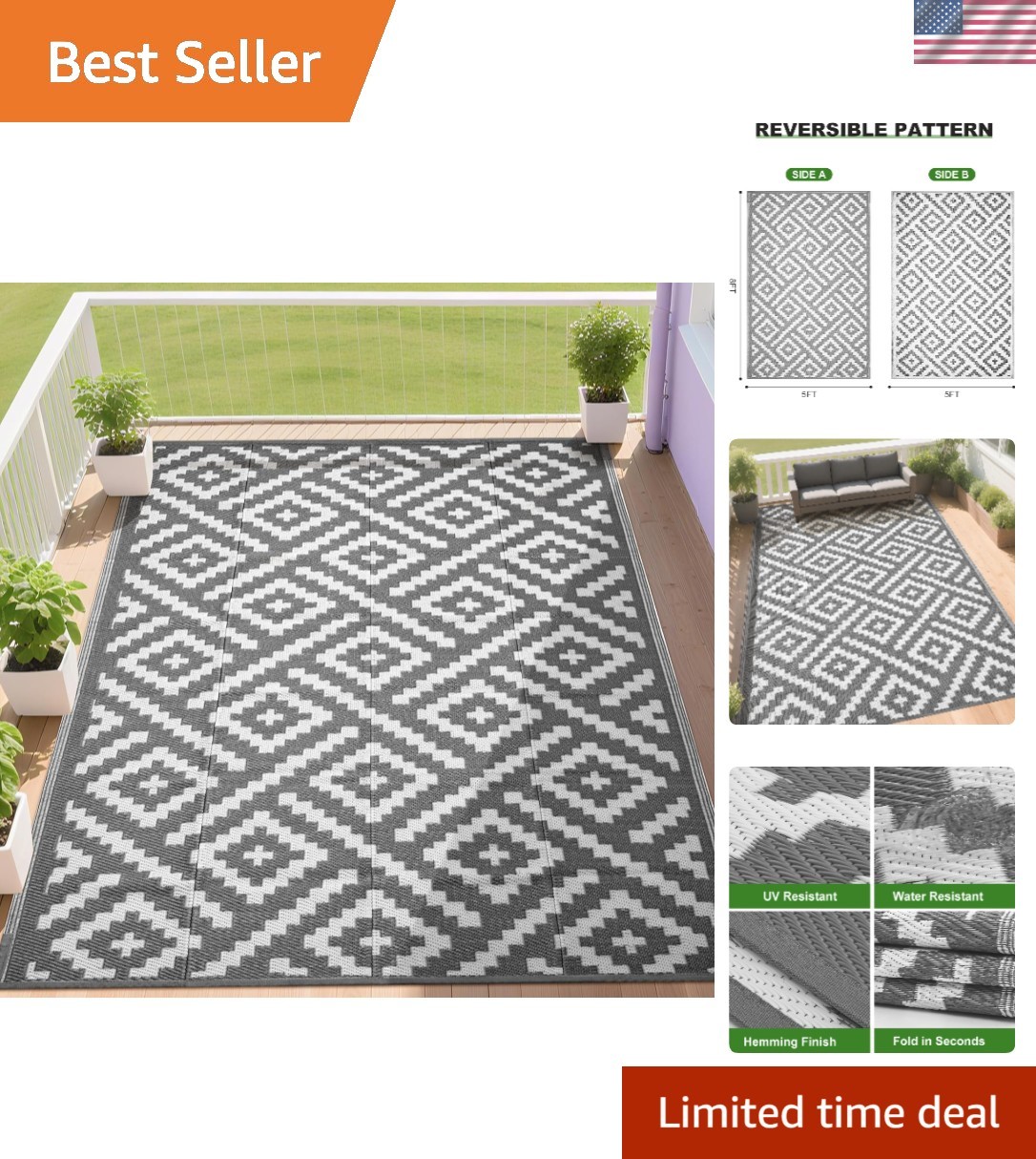 5×8 Lightweight Geometric Outdoor Mat – Waterproof & UV-Resistant for all Spaces