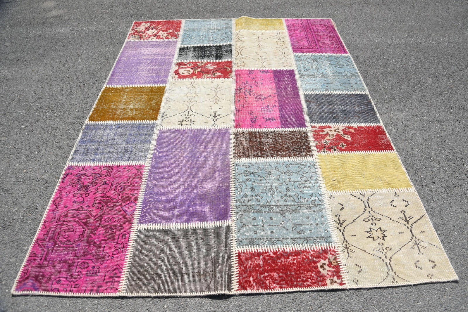 5,6×7,6 ft Turkish Vintage Rug, Large Rug, Purple Red Floral Wool Rug