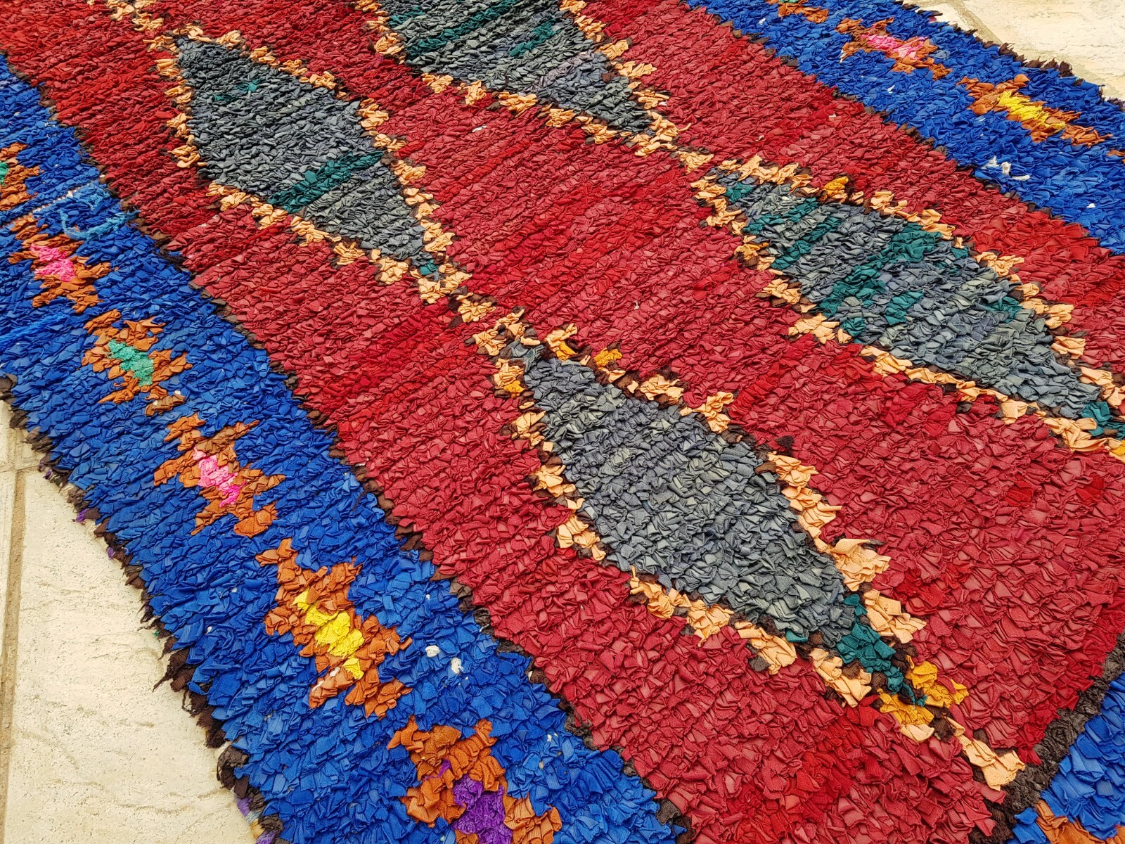 Moroccan Vintage Boucherouite Rug 222×97 cm Handmade Berber Carpet, Azilal rug