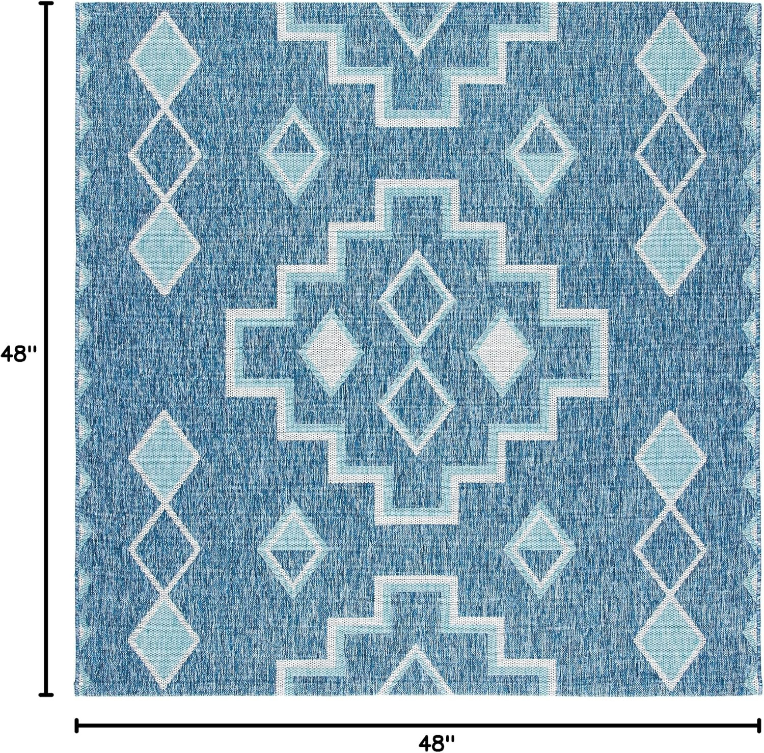 SAFAVIEH Washable Rug Outdoor Courtyard Collection – 4′ Square, Navy & Aqua Blue