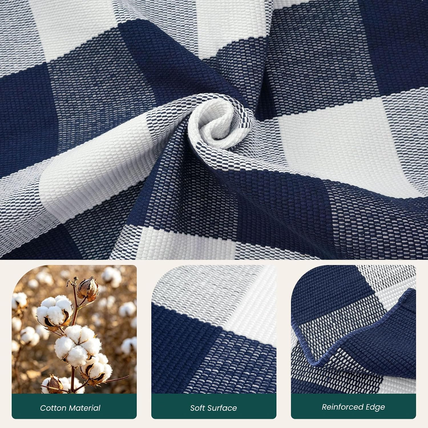 Buffalo Plaid Area Rugs 2.3X3.6 Ft Blue and White Rug Washable Front Door Mat Wo