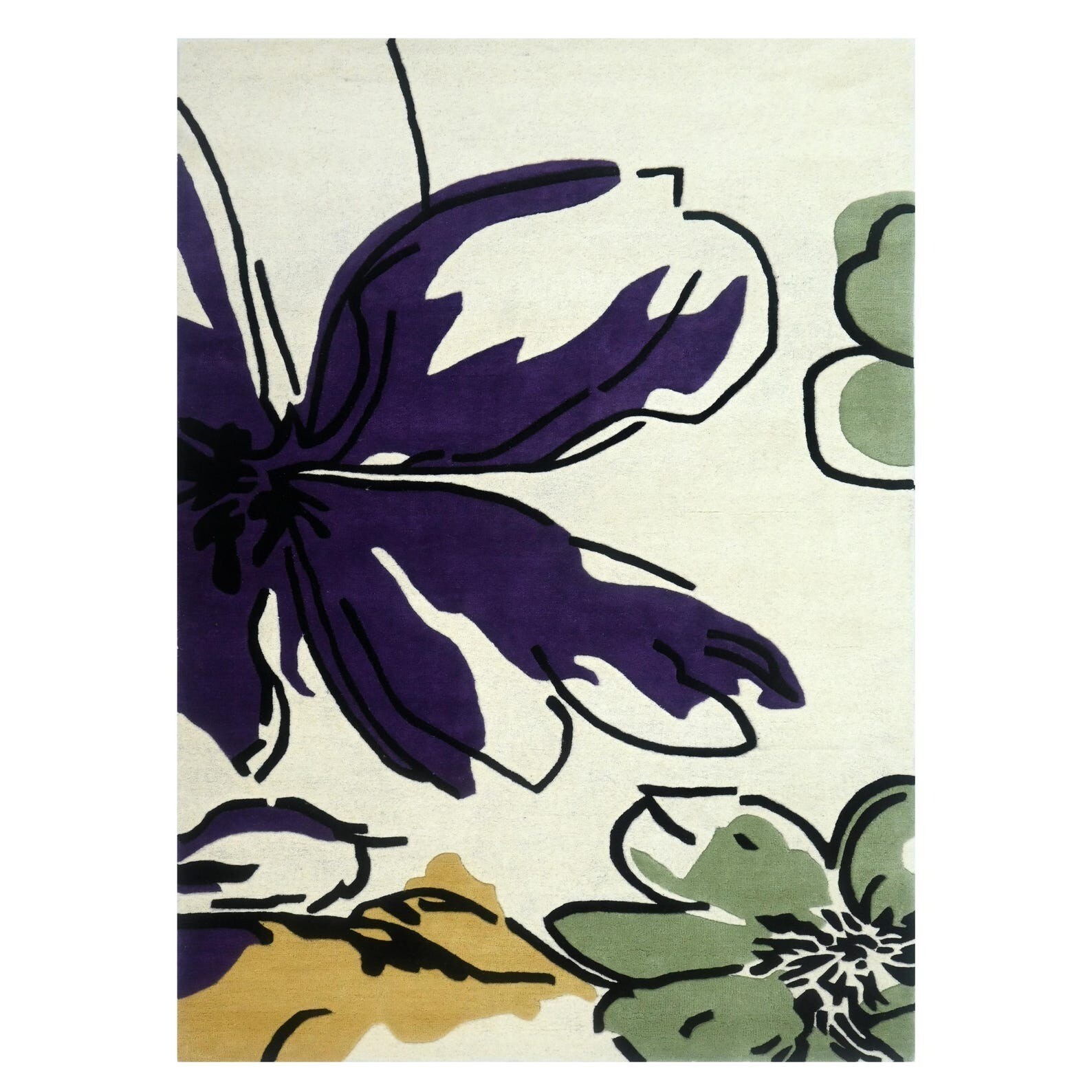 Modern Hand Tufted Wool Carpet Purple Green Abstract Contemporary Design Flo Rug
