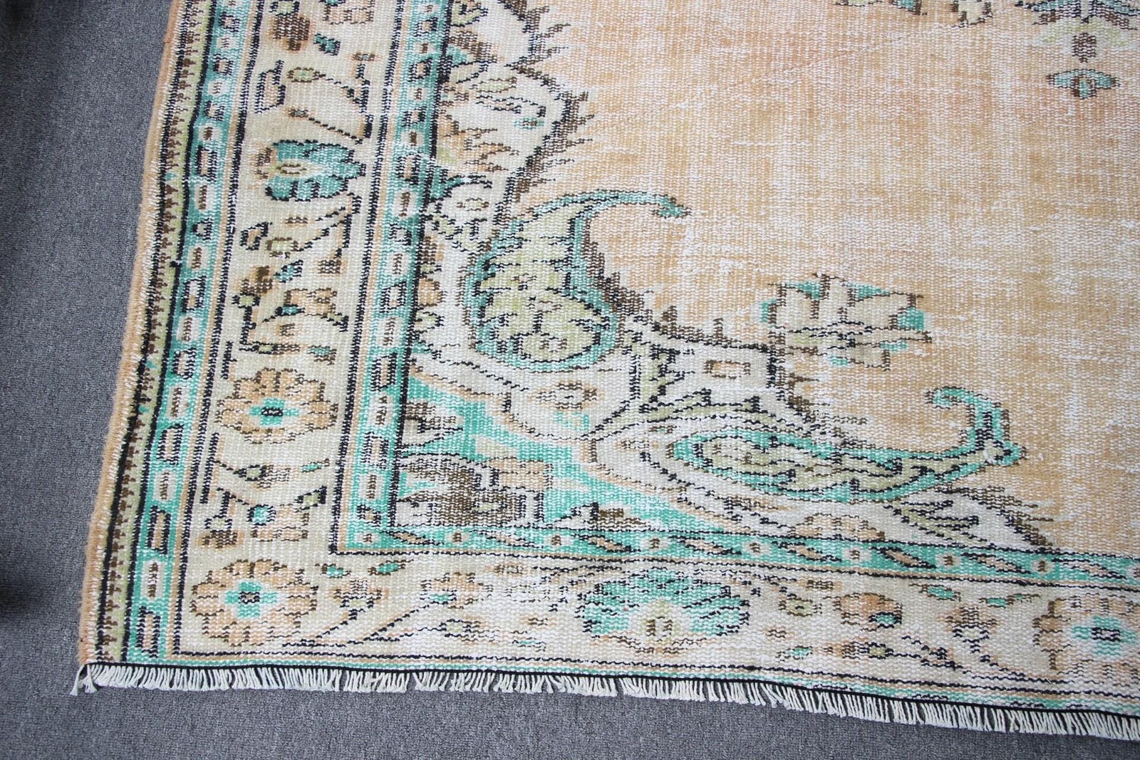 Vintage 6,2×8,9 ft Rug, Large Turkish Rug, Blue Yellow Check Rug