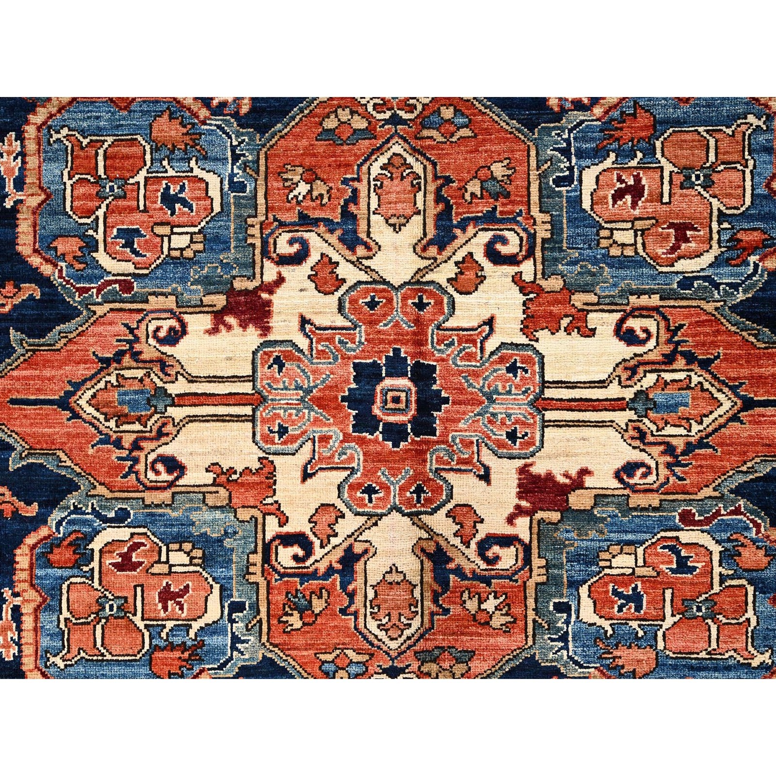 8’x10’10” Rust Orange Seeripe Heris with Medallion Design Wool Hand Knotted Rug