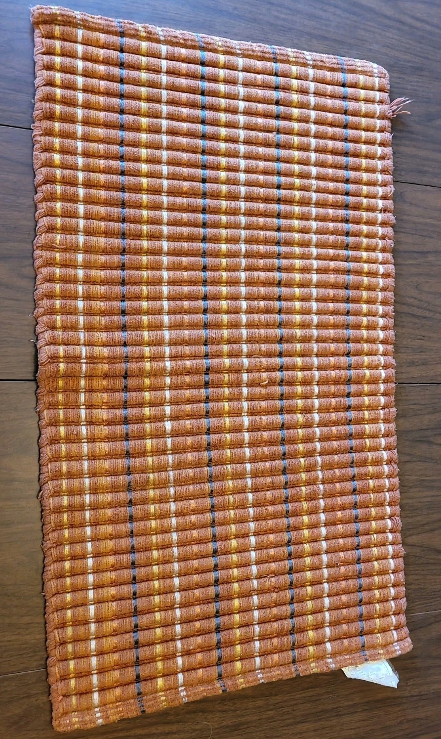 Vintage Accent Rug Orange With Yellow Grey White And Orange Stripes 33×19