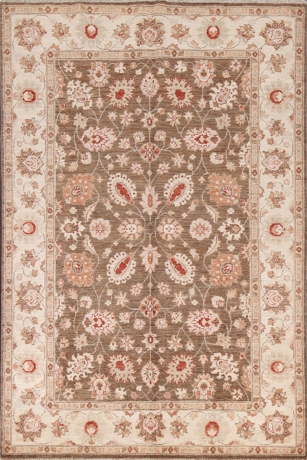 Vegetable Dye Chobi Peshawar Rug 5×7 Ft Traditional Handmade Brown Wool Carpet