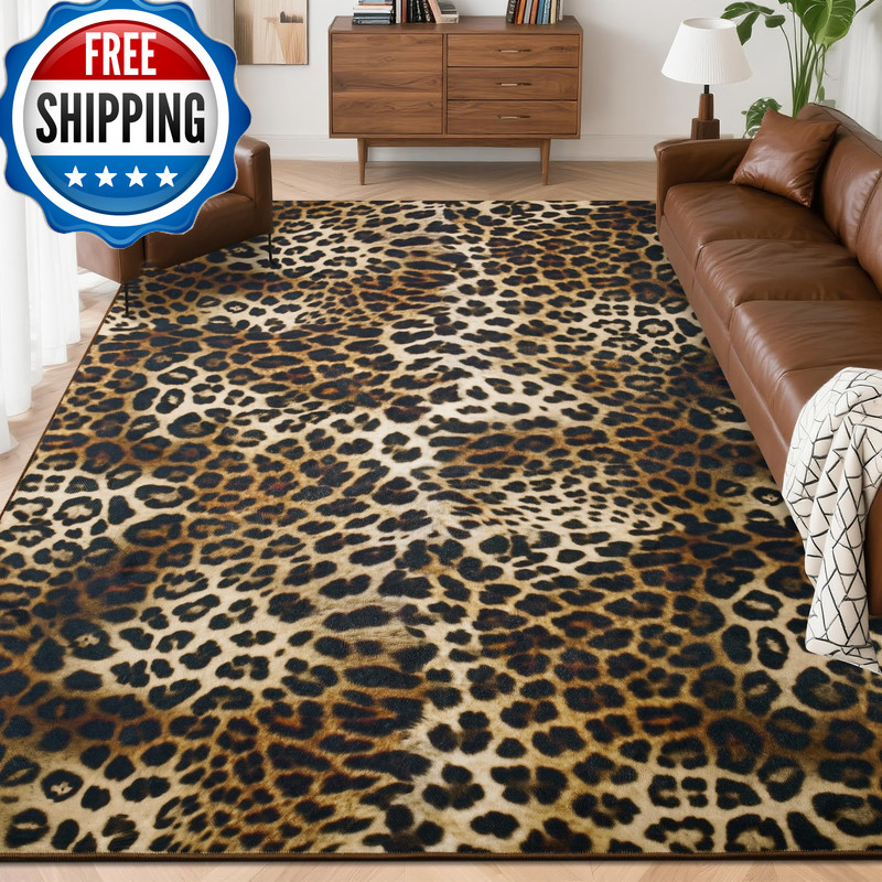 Foxmas Leopard Area Rugs For Living Room 6X9 Feet Machine Washable Cheetah