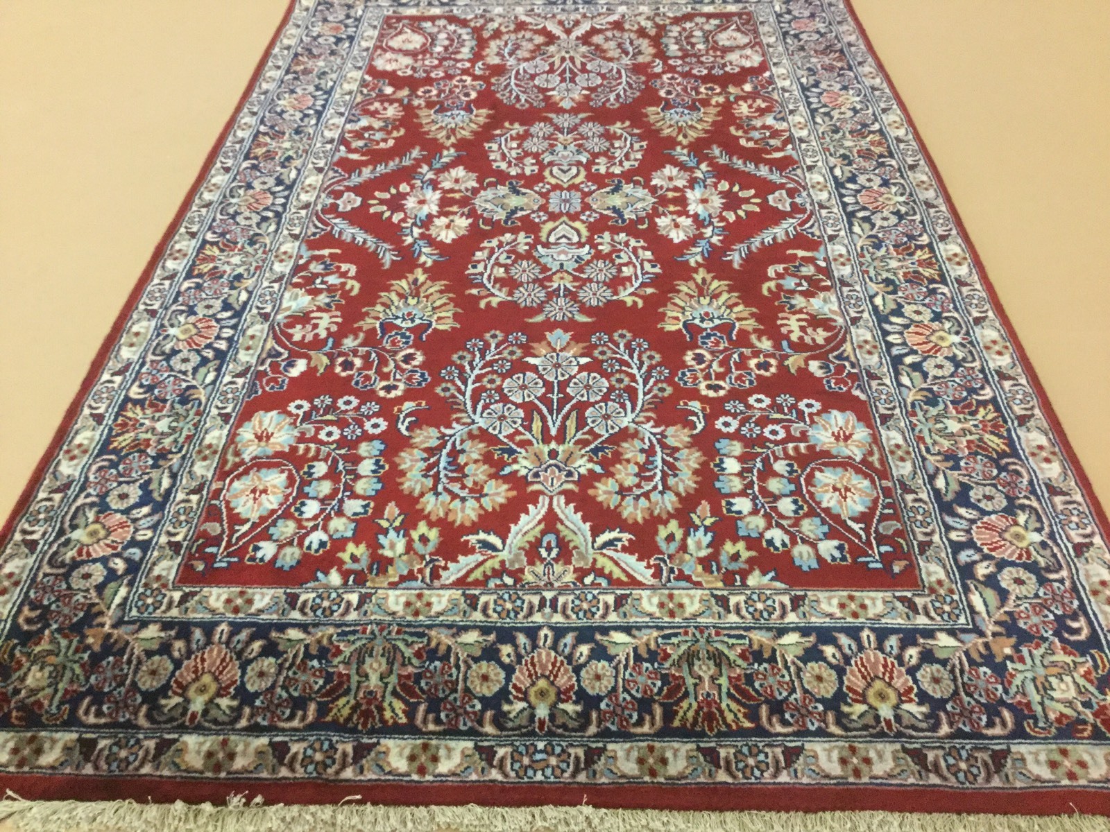 3′.11″ X 6′.3″ Red Navy Blue Sarok Oriental Area Rug Hand Knotted Wool