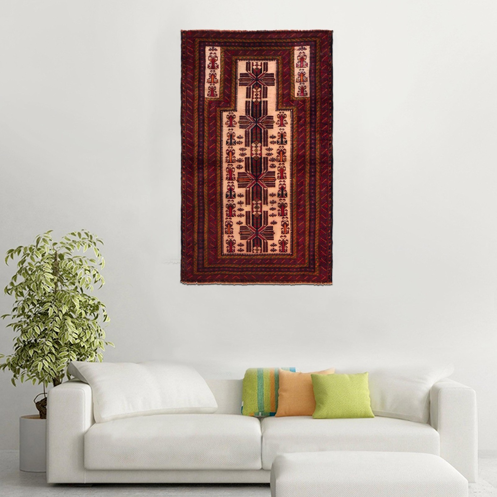 Nomadic Afghan Rug Wool Prayer Rug, 2’11×4’10 ft Oriental Handmade Carpet G35429