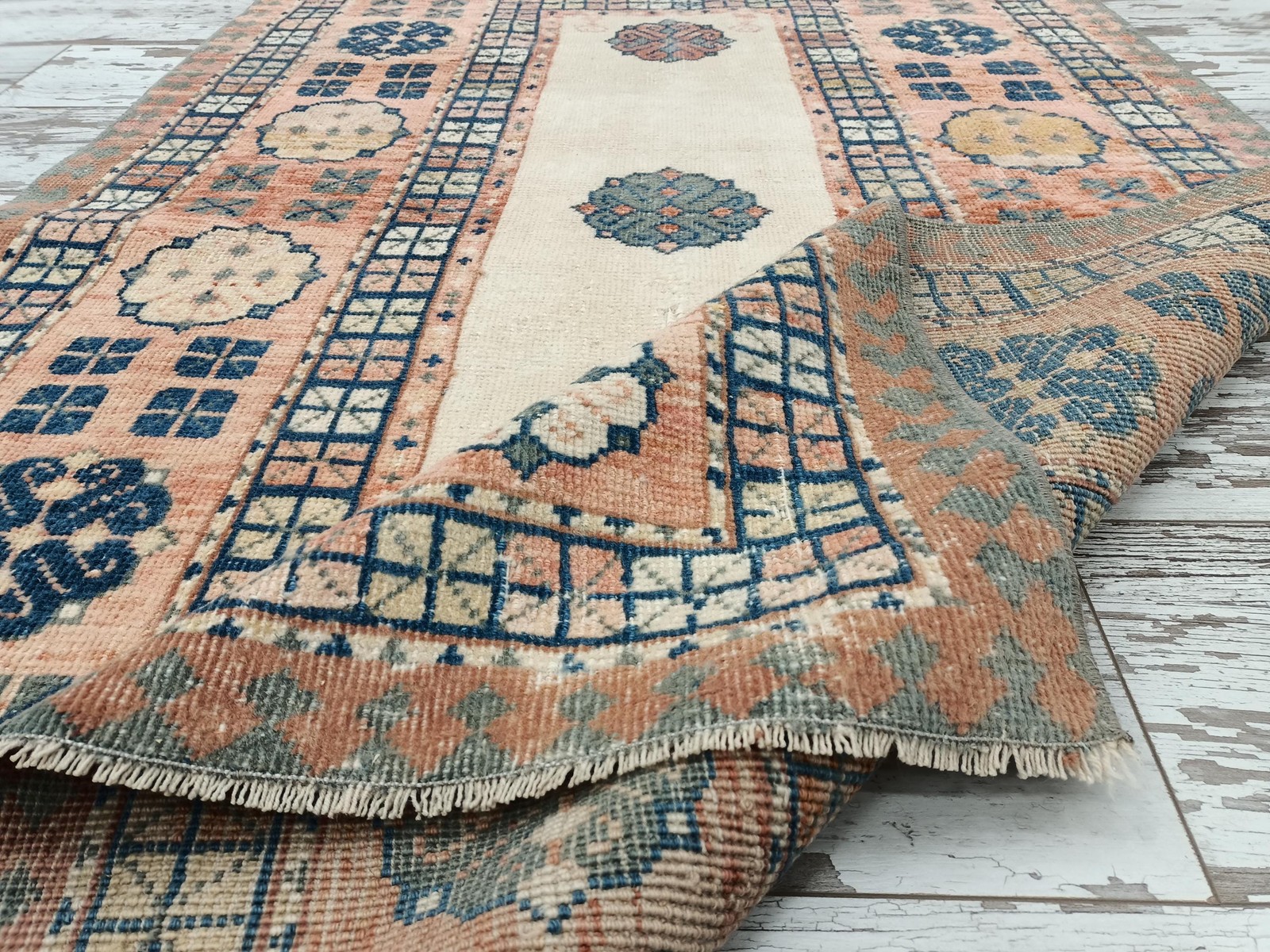 Antique Turkish Rug Vintage Pastel Boho Handknotted Wool Kilim 3.7×6 Ft