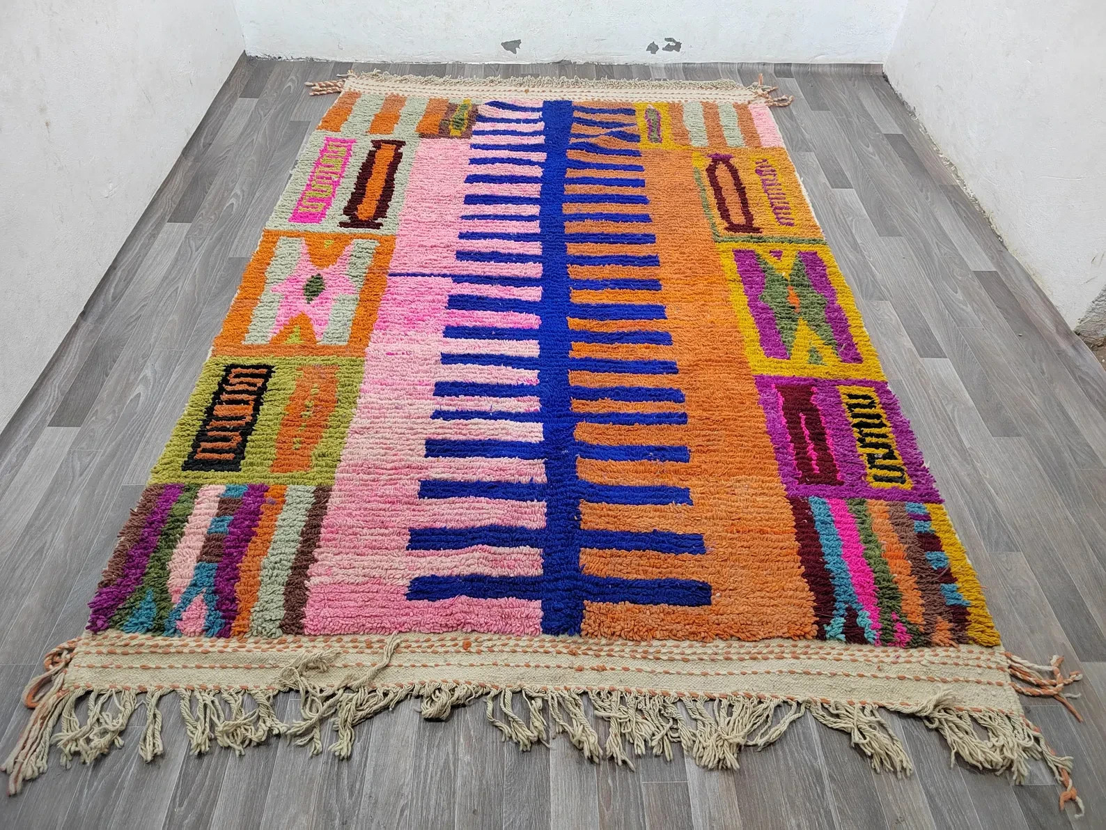 Handmade Moroccan Wool Carpet, Colorful Boho Rug, Area Rug,